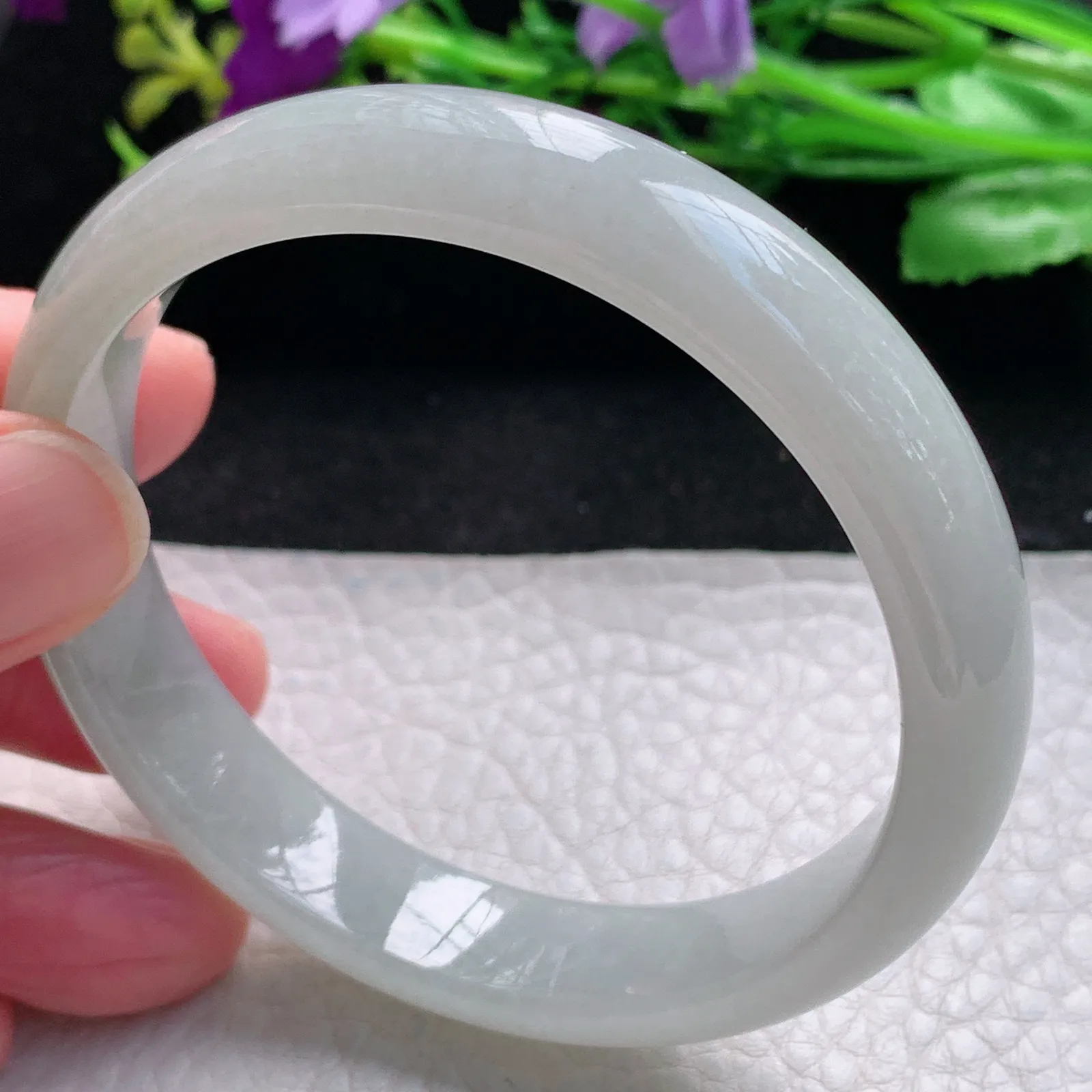 xx自然光56*11.8*6.8平安镯 缅甸翡翠a货玉手镯白月光宽边珠宝玉手环