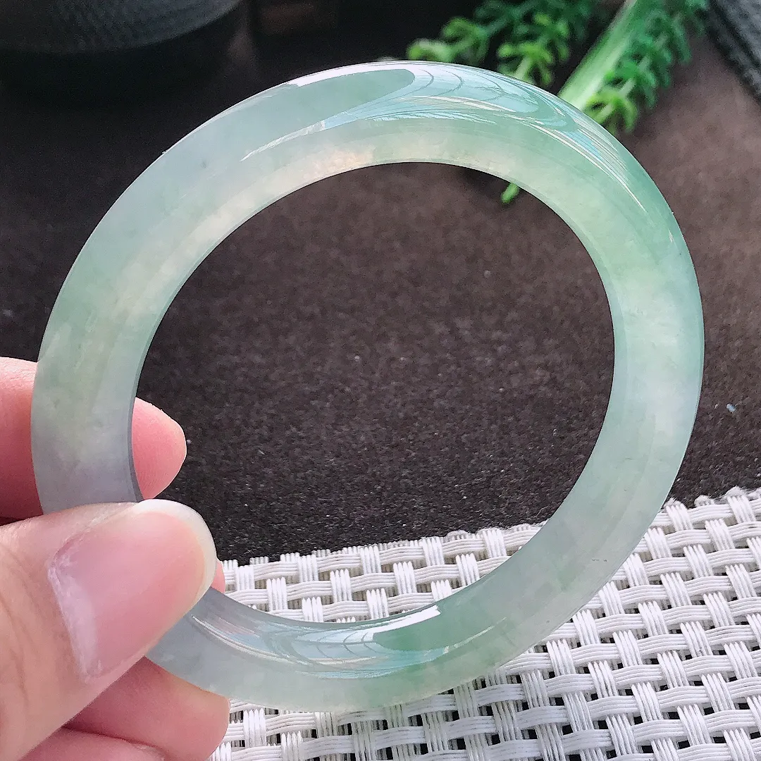 天然a货翡翠55/9.4/9.8老坑冰胶果冻冰飘花圆条手镯玉手镯