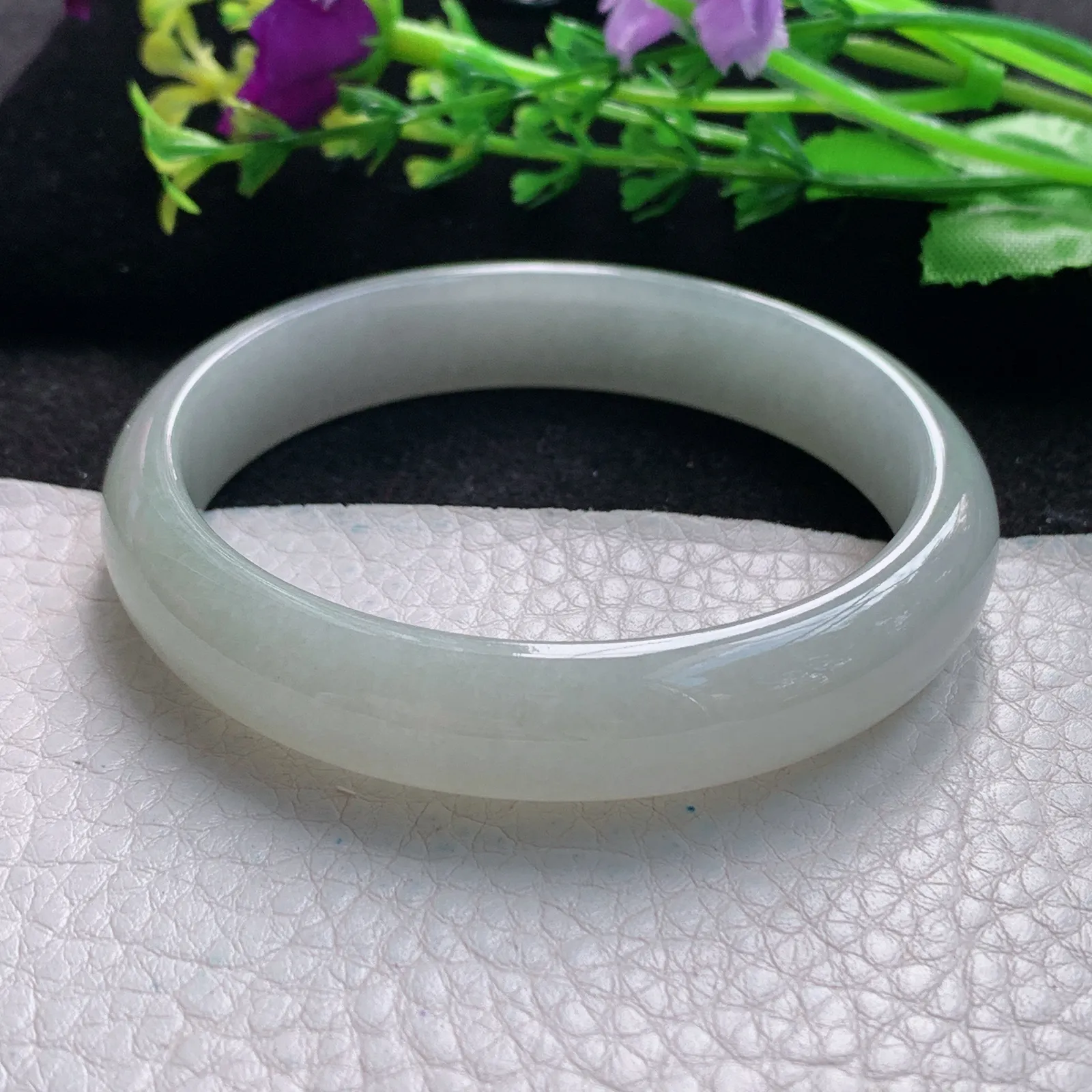 xx自然光56*11.8*6.8平安镯 缅甸翡翠a货玉手镯白月光宽边珠宝玉手环