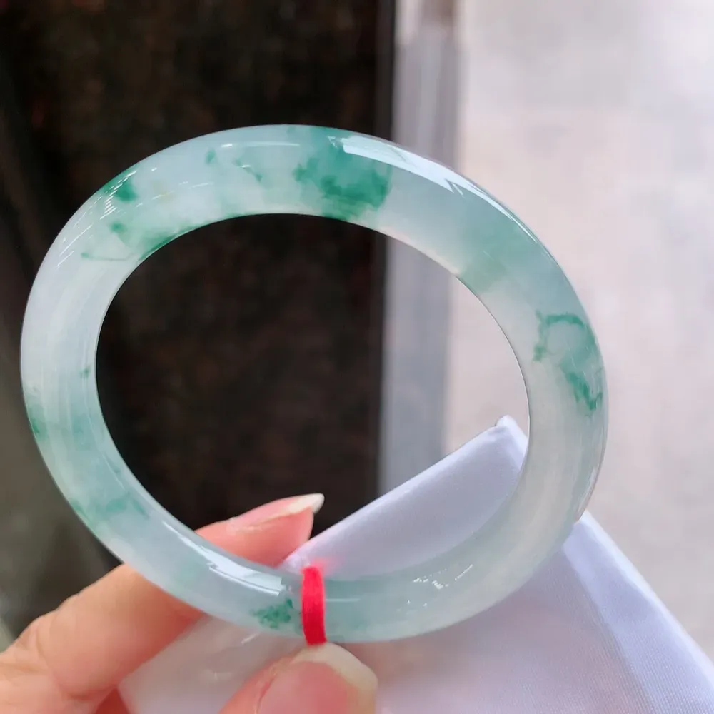 圆条高冰蓝花 无瑕 尺寸:54.3/8.8 花美 种水好