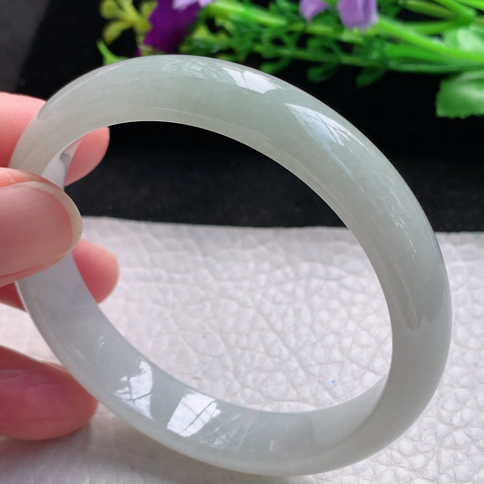 xx自然光56*11.8*6.8平安镯 缅甸翡翠a货玉手镯白月光宽边珠宝玉手环