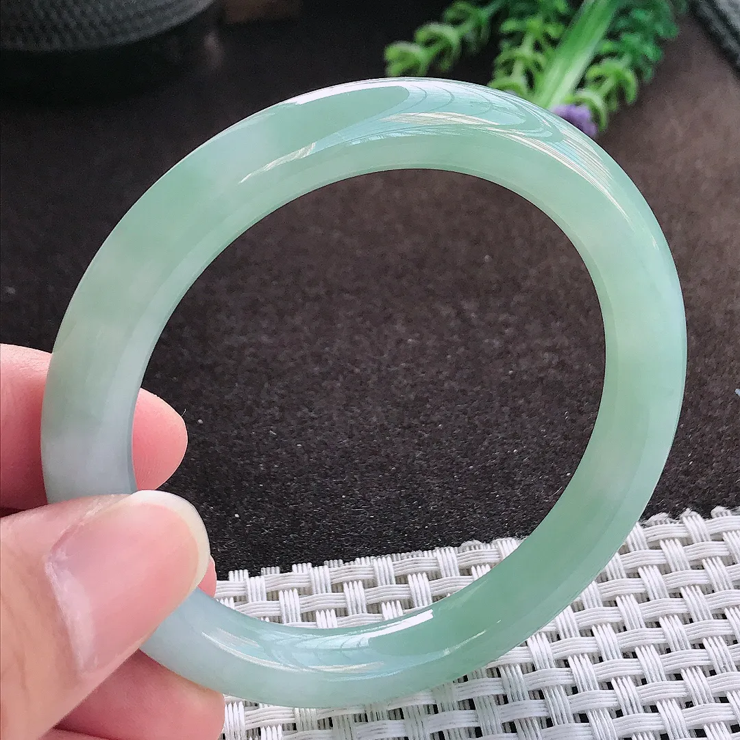 天然a货翡翠54.8/9.1/8.9老坑冰润起胶冰晴圆条手镯玉手镯