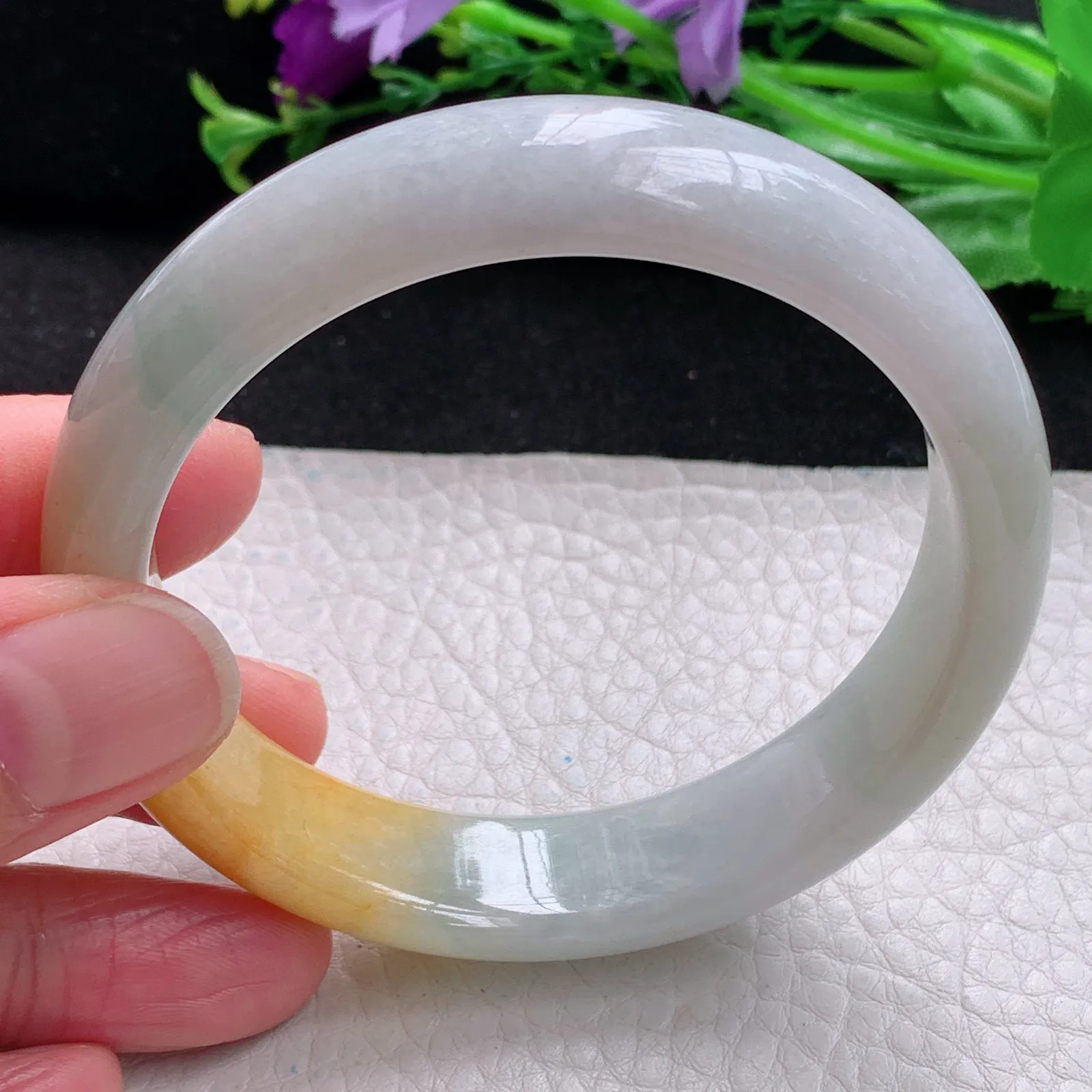 mq自然光58*14.5*7.8招财镯 缅甸翡翠a货玉手镯冰双彩宽边珠宝玉手环