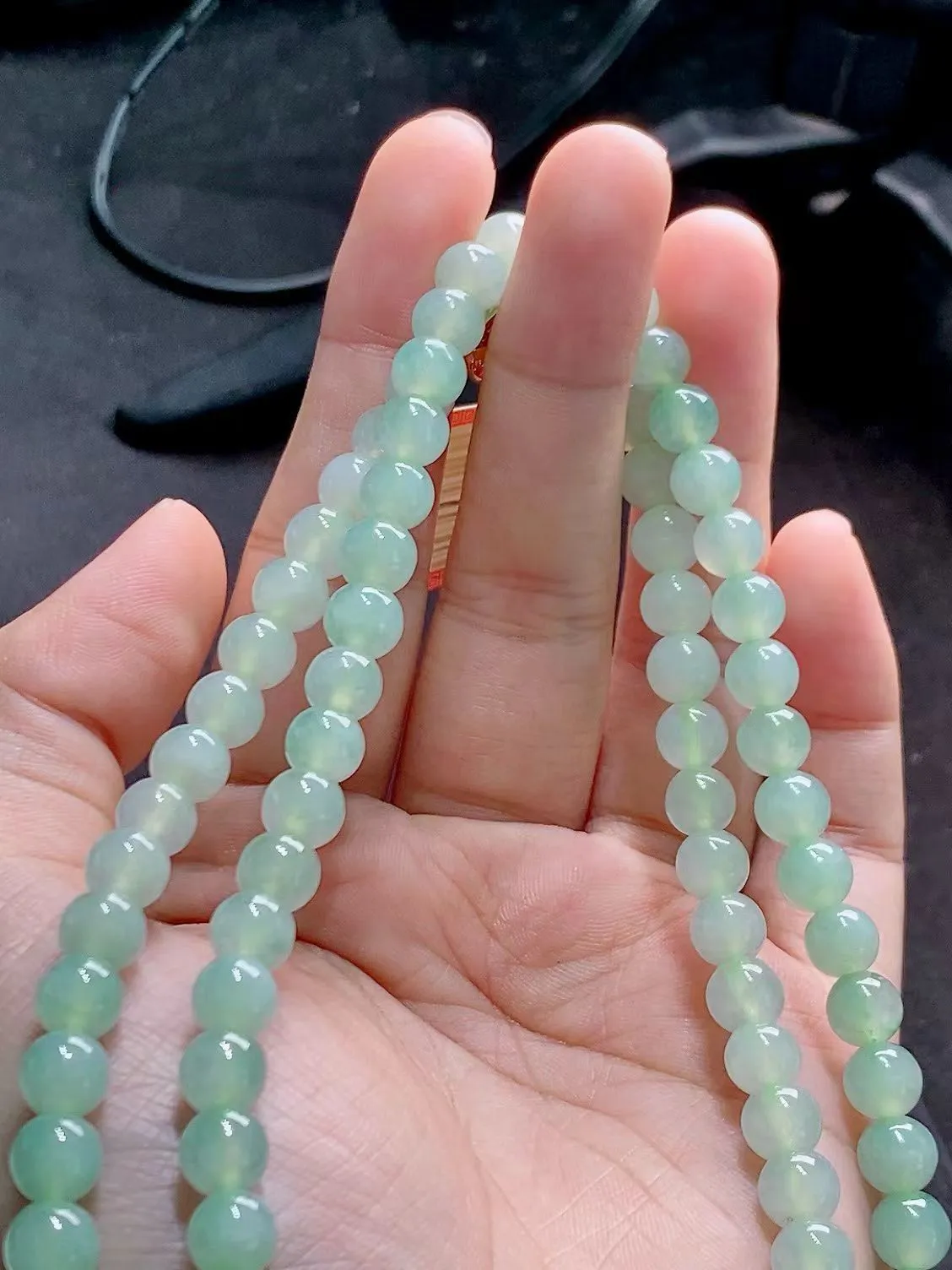 冰润甜绿珠链，其一尺寸 7.0，性价比推荐，细腻水润