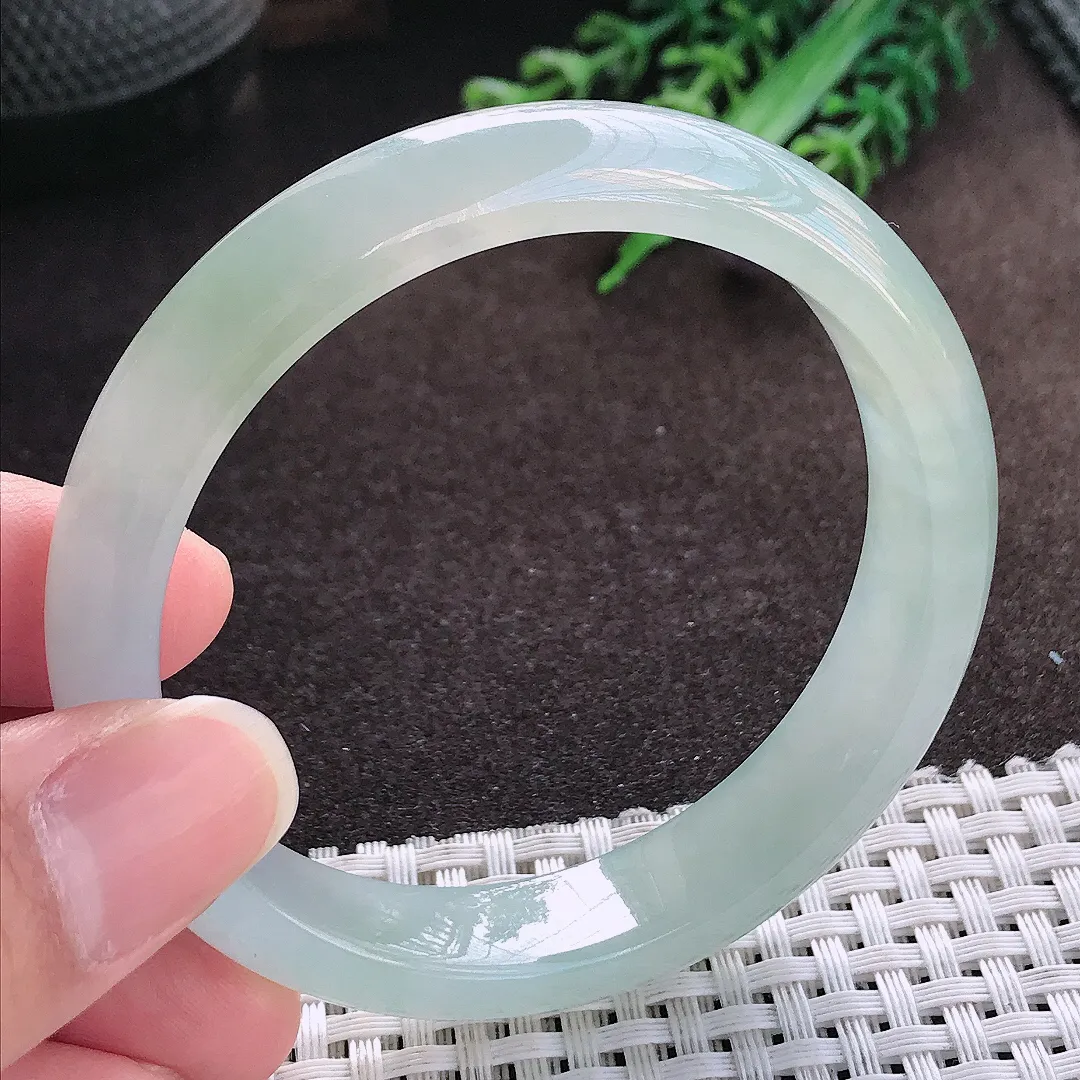 天然a货翡翠56/12/7.2老坑冰透果冻胶冰晴手镯宽边玉手镯