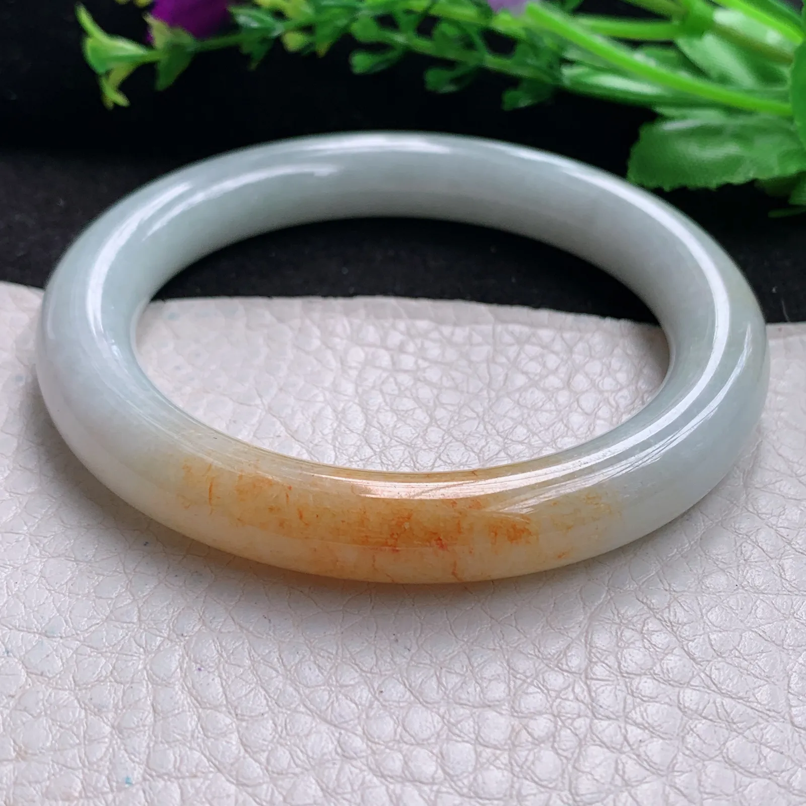 mq自然光57*10美人镯 缅甸翡翠a货玉手镯双彩圆条珠宝玉手环