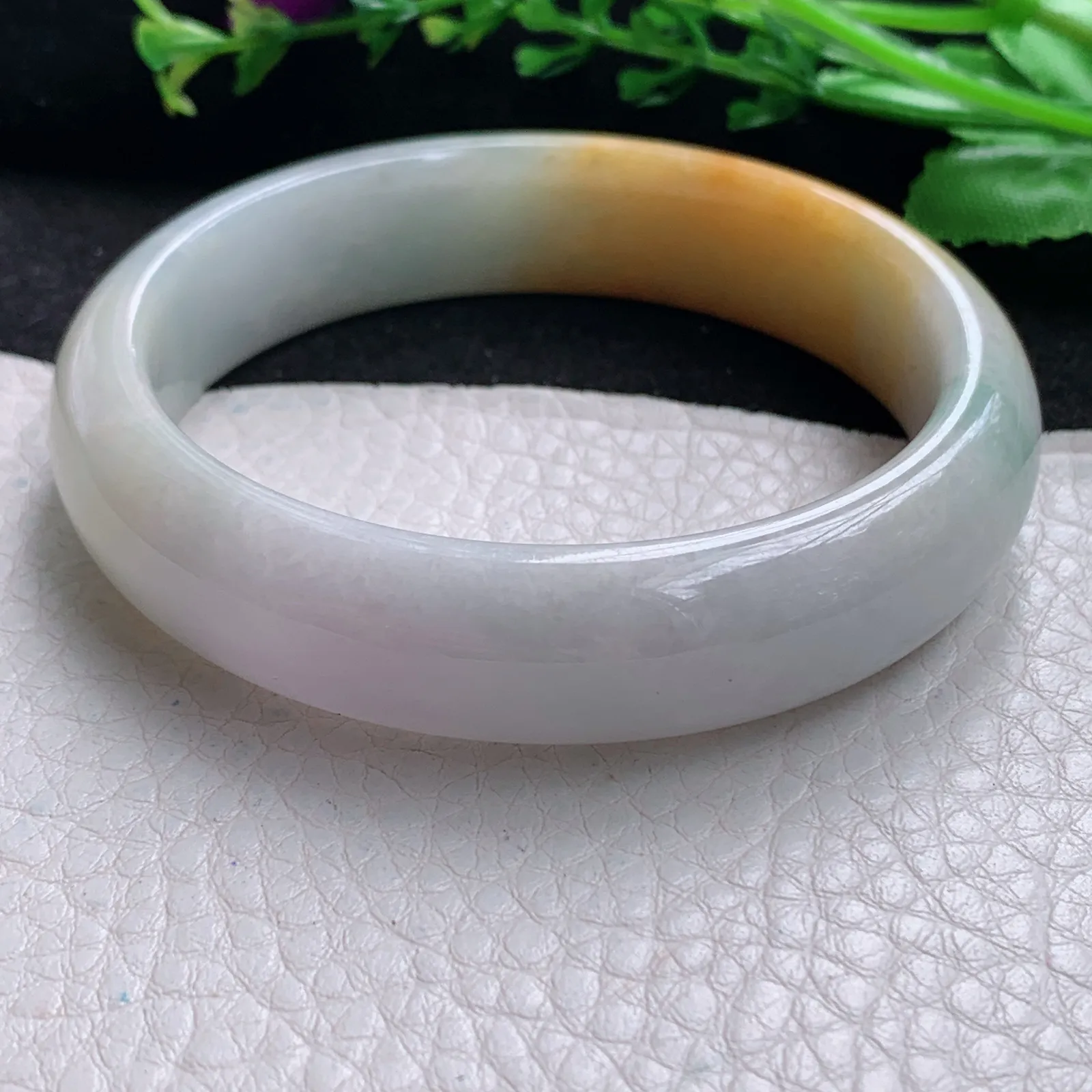 mq自然光58*14.5*7.8招财镯 缅甸翡翠a货玉手镯冰双彩宽边珠宝玉手环