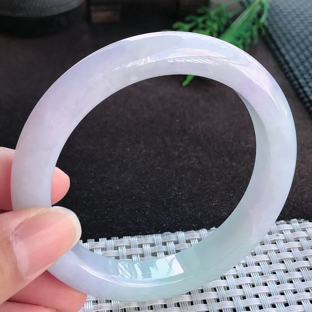天然a货翡翠62.5/12.1/9.6老坑秀气冰润紫罗兰手镯大圈口宽边玉手镯