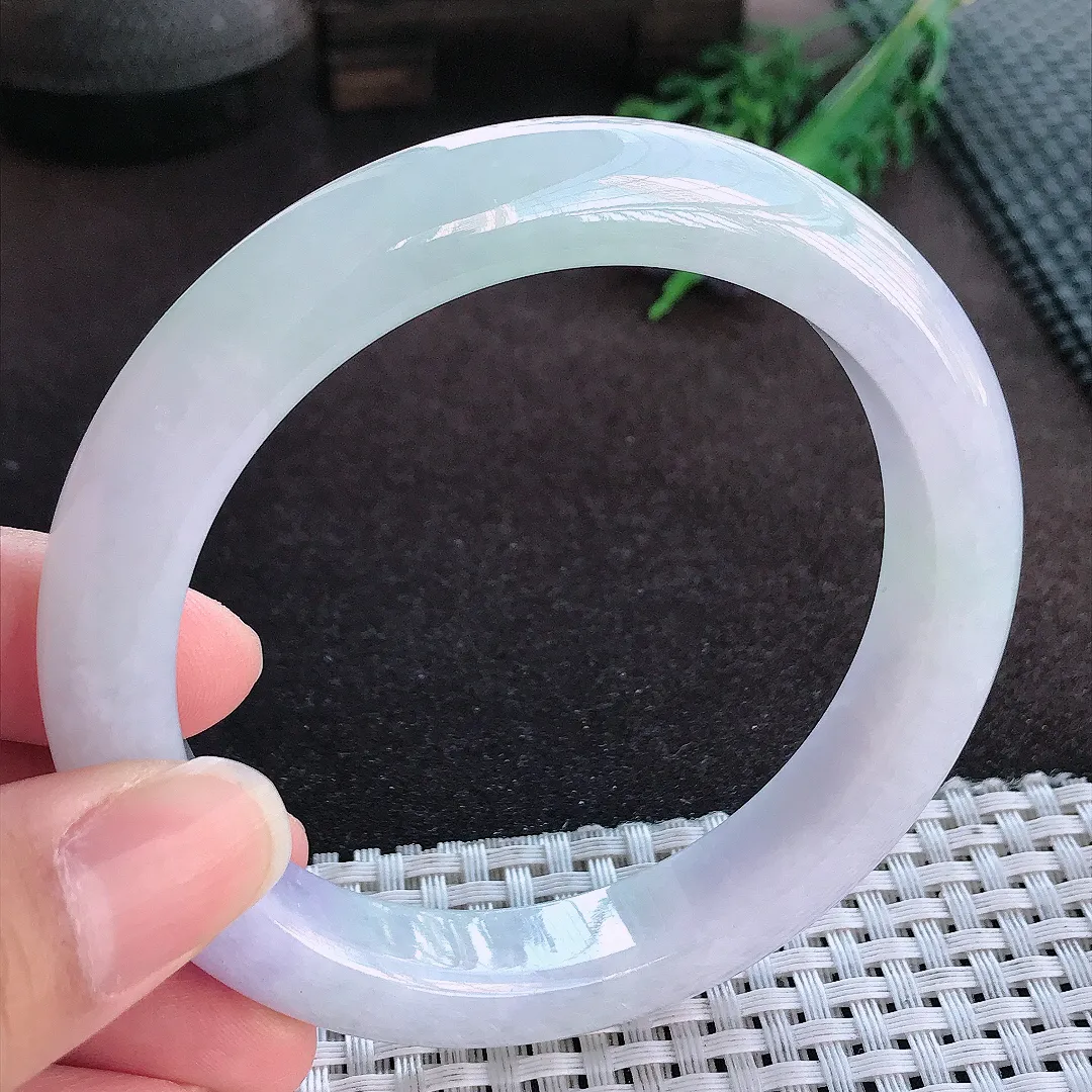 天然a货翡翠62.5/12.1/9.6老坑秀气冰润紫罗兰手镯大圈口宽边玉手镯