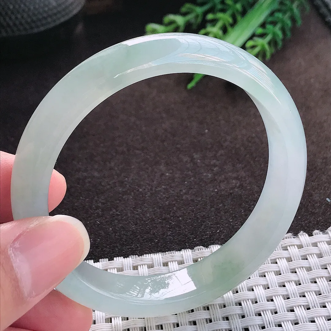 天然a货翡翠56/12/7.2老坑冰透果冻胶冰晴手镯宽边玉手镯