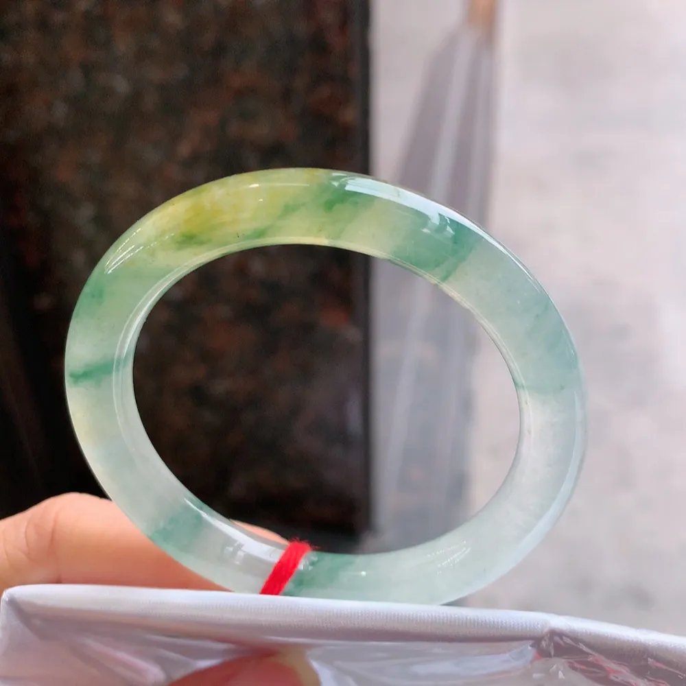 圆条高冰黄翡飘花 无瑕 尺寸:51.1/8.5/8.1 种色俱佳