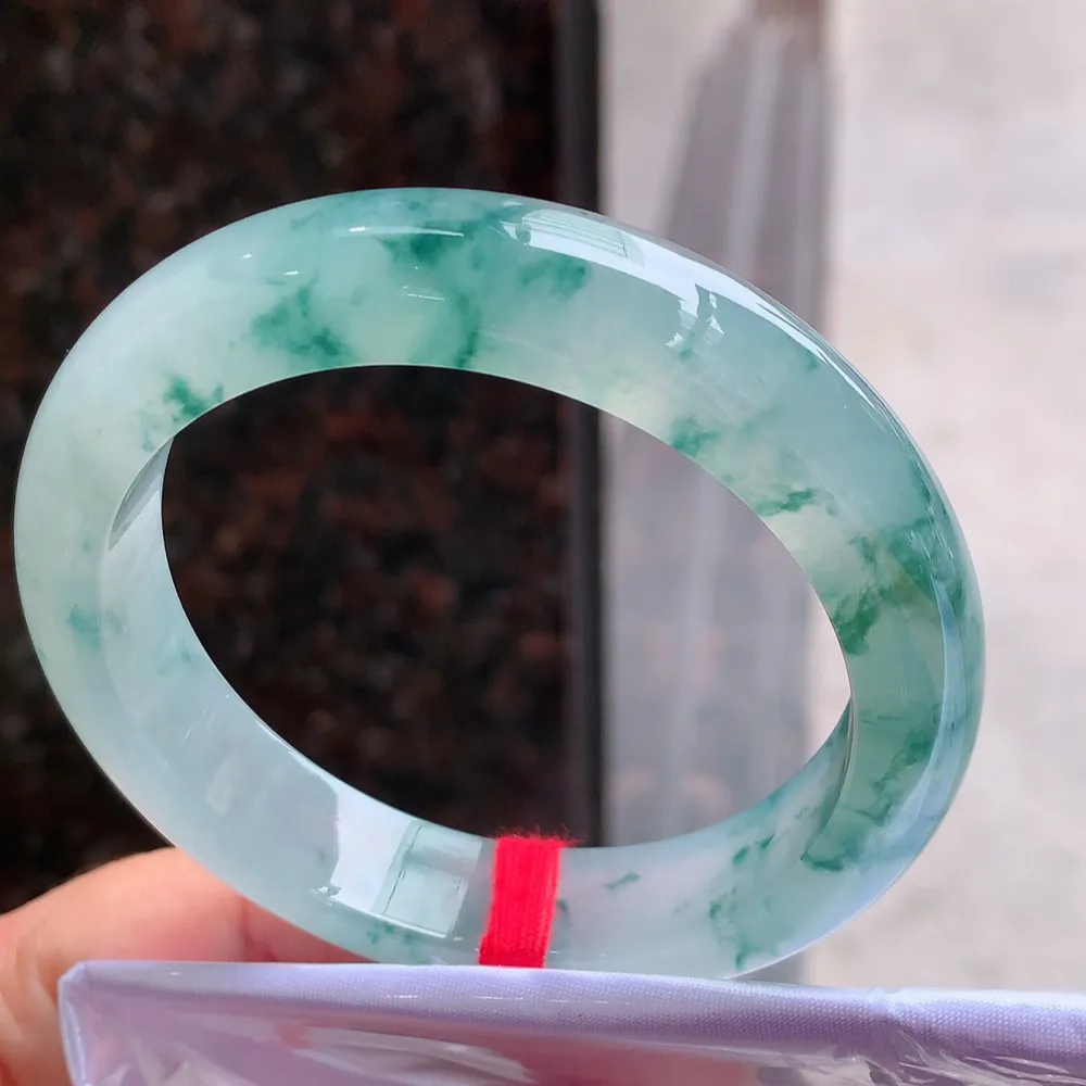 满圈高冰蓝花 无瑕 尺寸:57.4/12.5/9.1 花美 种水好