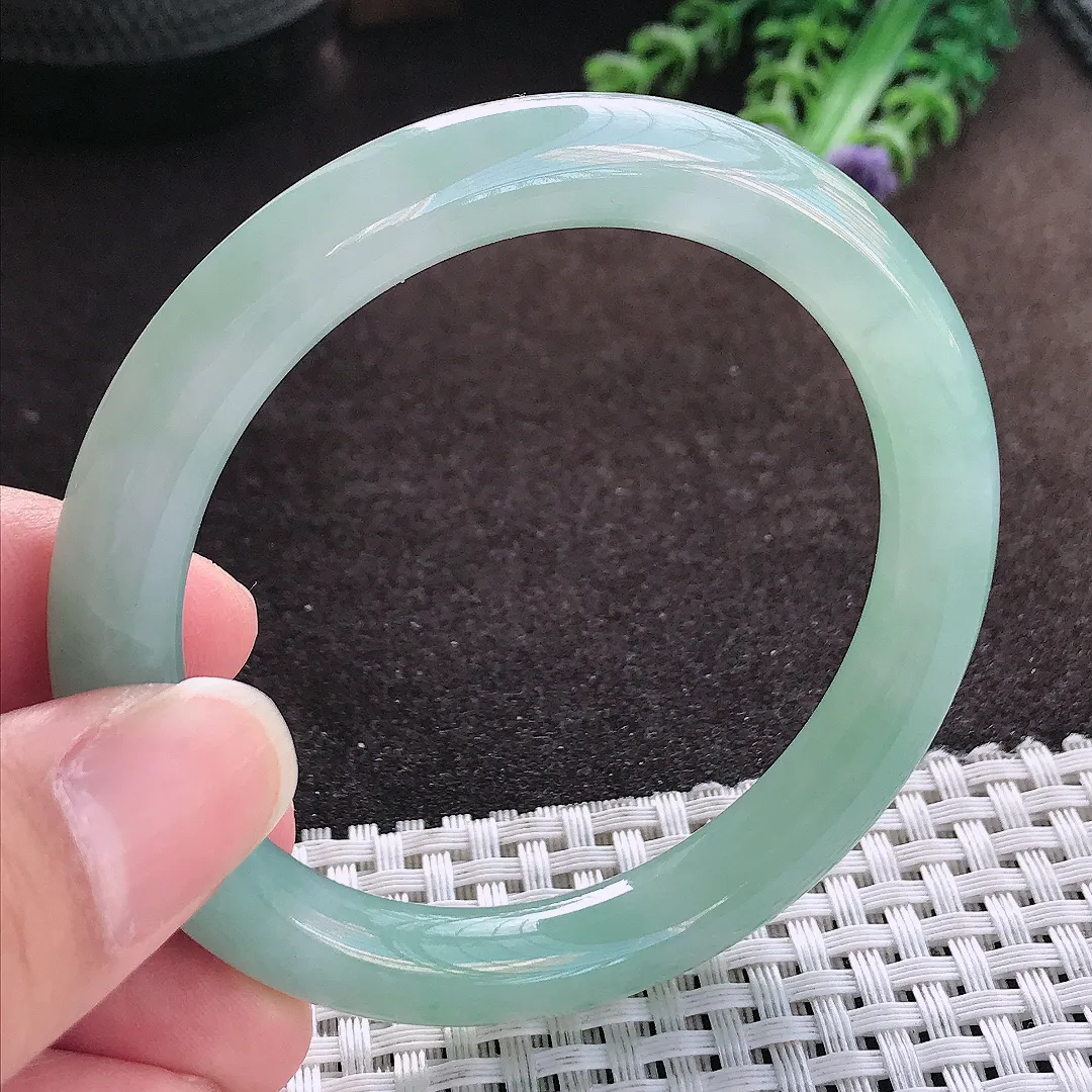 天然a货翡翠54.8/9.1/8.9老坑冰润起胶冰晴圆条手镯玉手镯