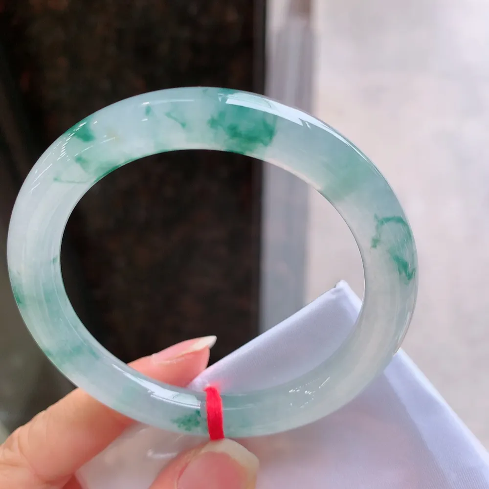 圆条高冰蓝花 无瑕 尺寸:54.3/8.8 花美 种水好