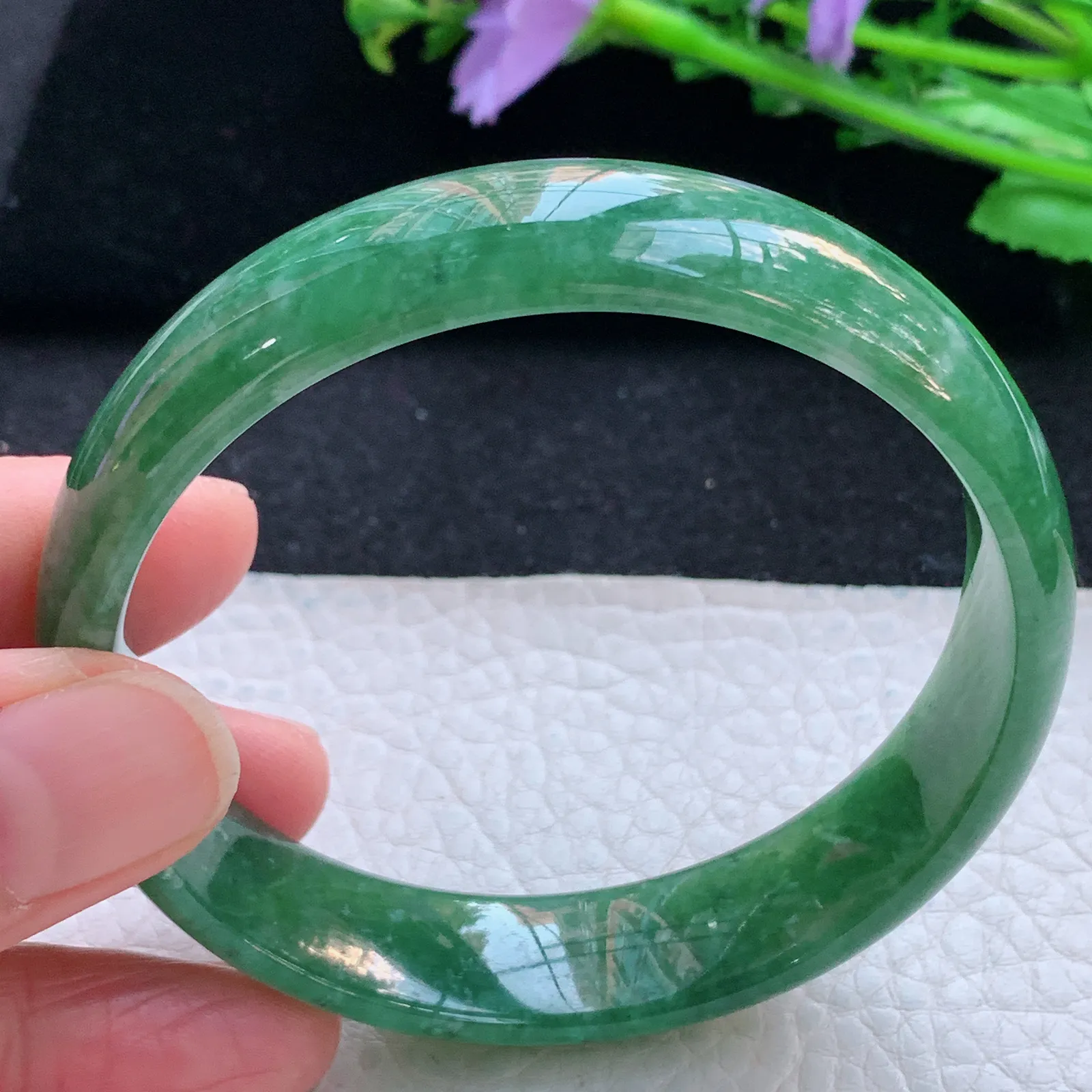 n自然光59*14*9.3平安镯 天然缅甸翡翠满绿高档宽边玉手镯 玉手环