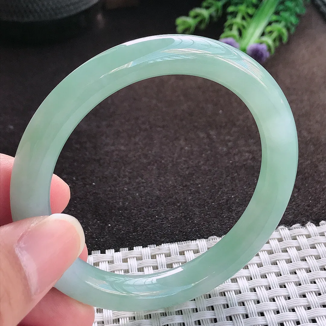 天然a货翡翠54.8/9.1/8.9老坑冰润起胶冰晴圆条手镯玉手镯