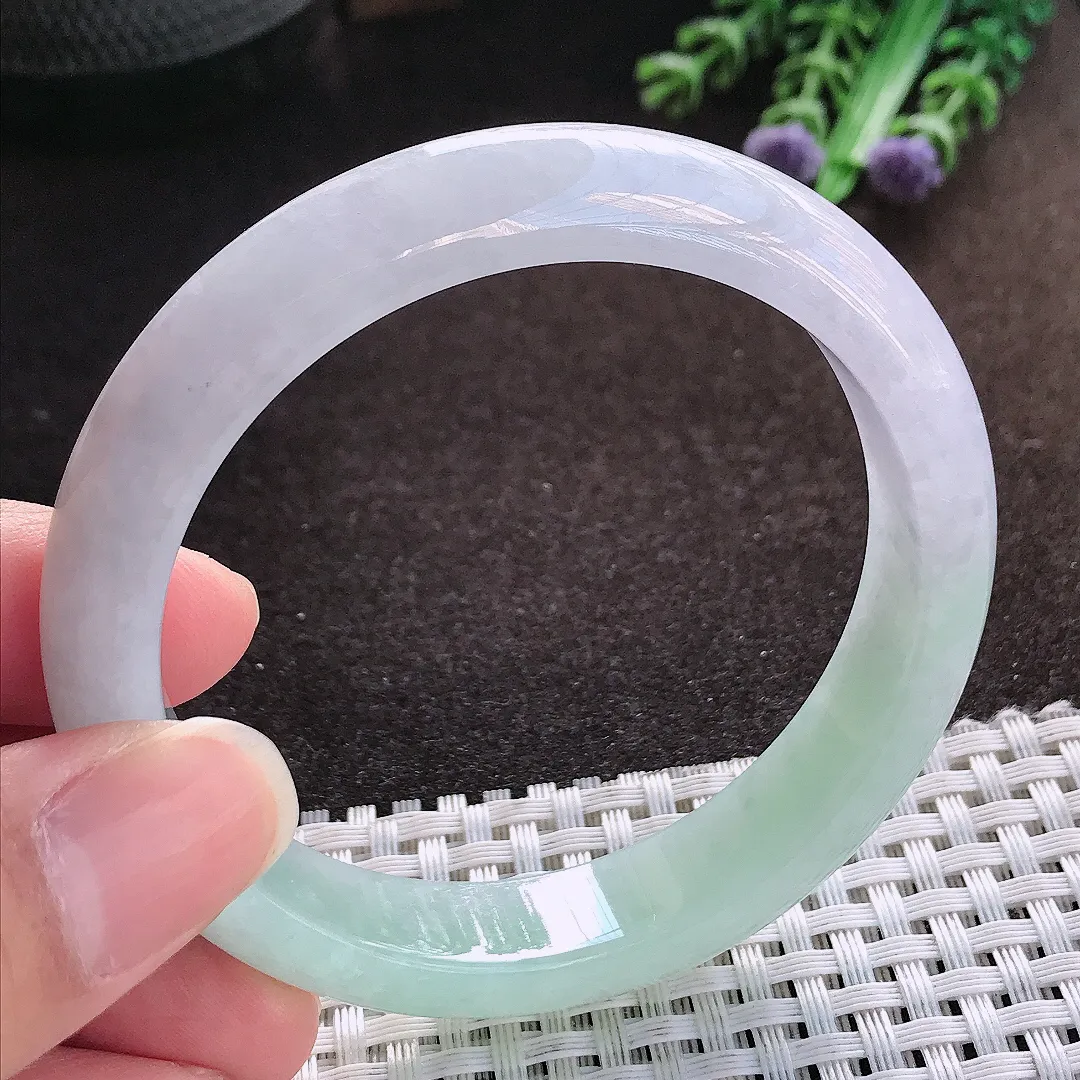 天然a货翡翠56/12.1/7.9老坑冰润起胶半山水手镯宽边玉手镯