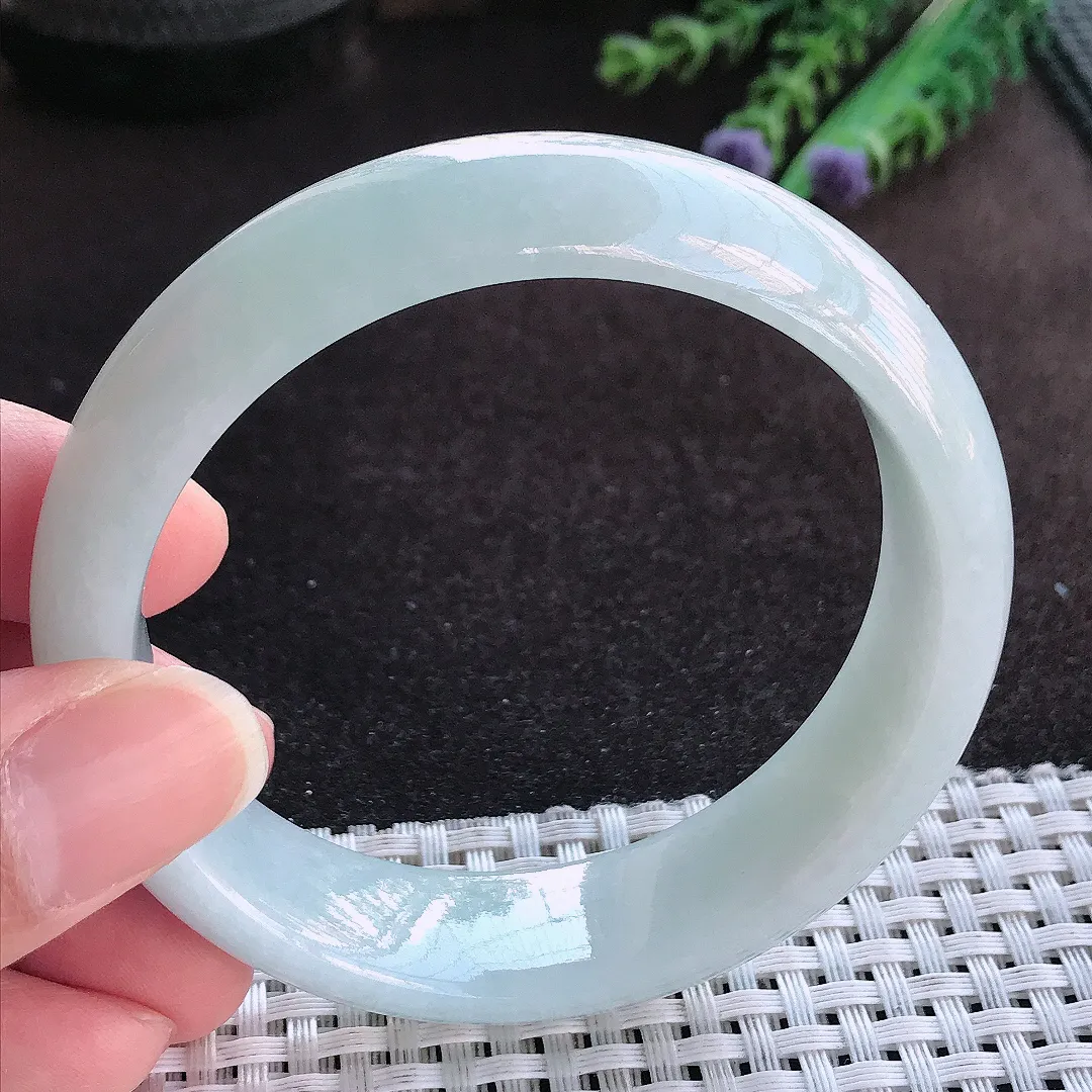 天然a货翡翠58/16.3/8老坑温润轮胎手镯宽边玉手镯