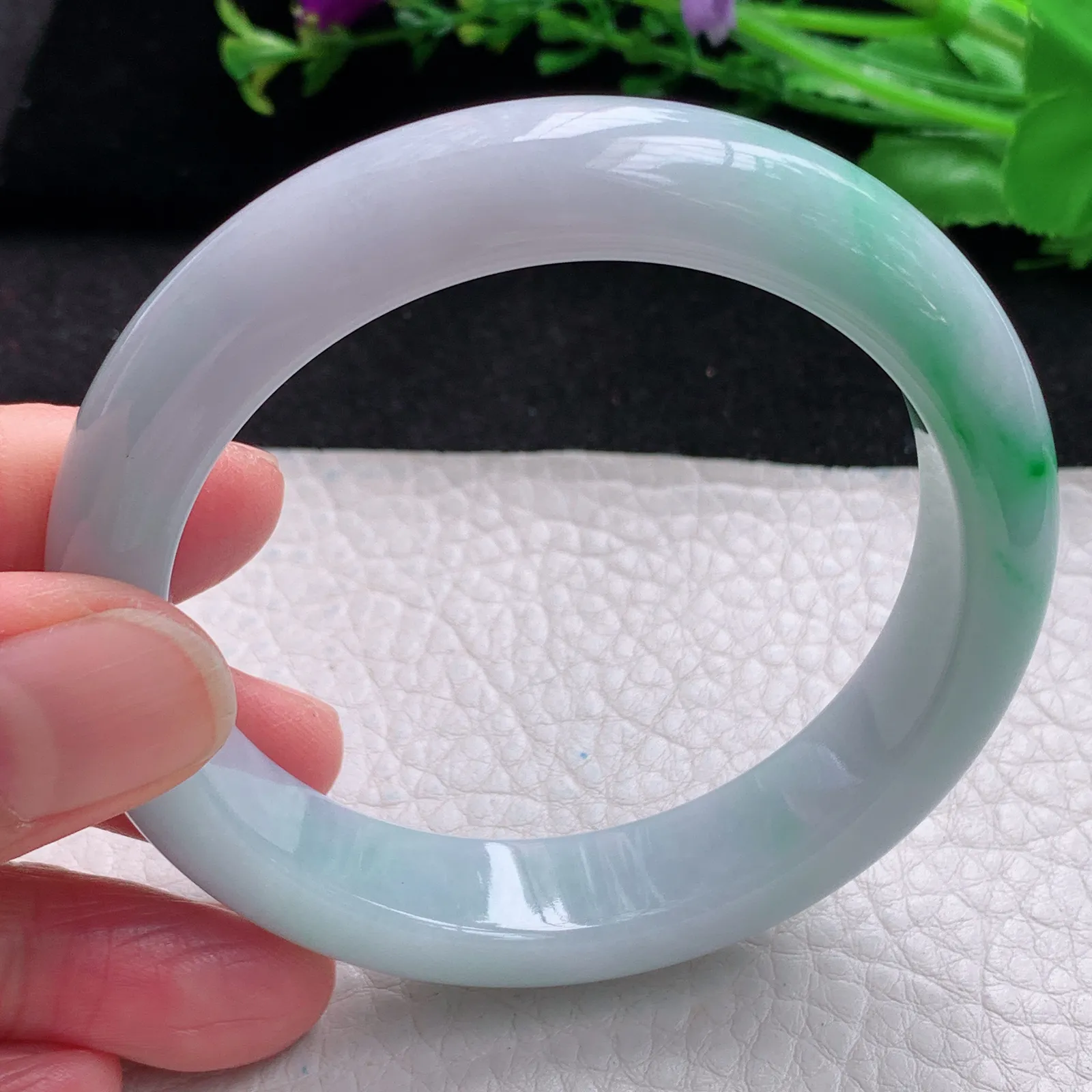 xx自然光56*12.6*8.2平安镯 缅甸翡翠a货玉手镯飘绿花宽边珠宝玉手环