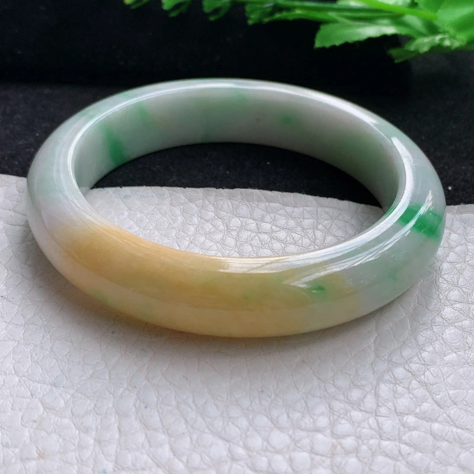 h自然光57*13*8.8平安镯 缅甸翡翠a货玉手镯三彩宽边珠宝玉手环