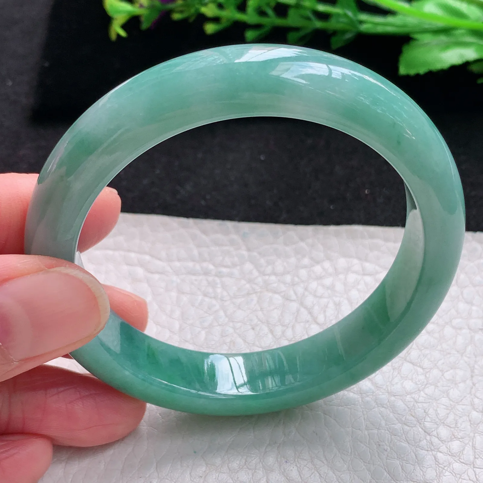 yh自然光55*12*8平安镯 缅甸翡翠a货玉手镯韵味宽边珠宝玉手环
