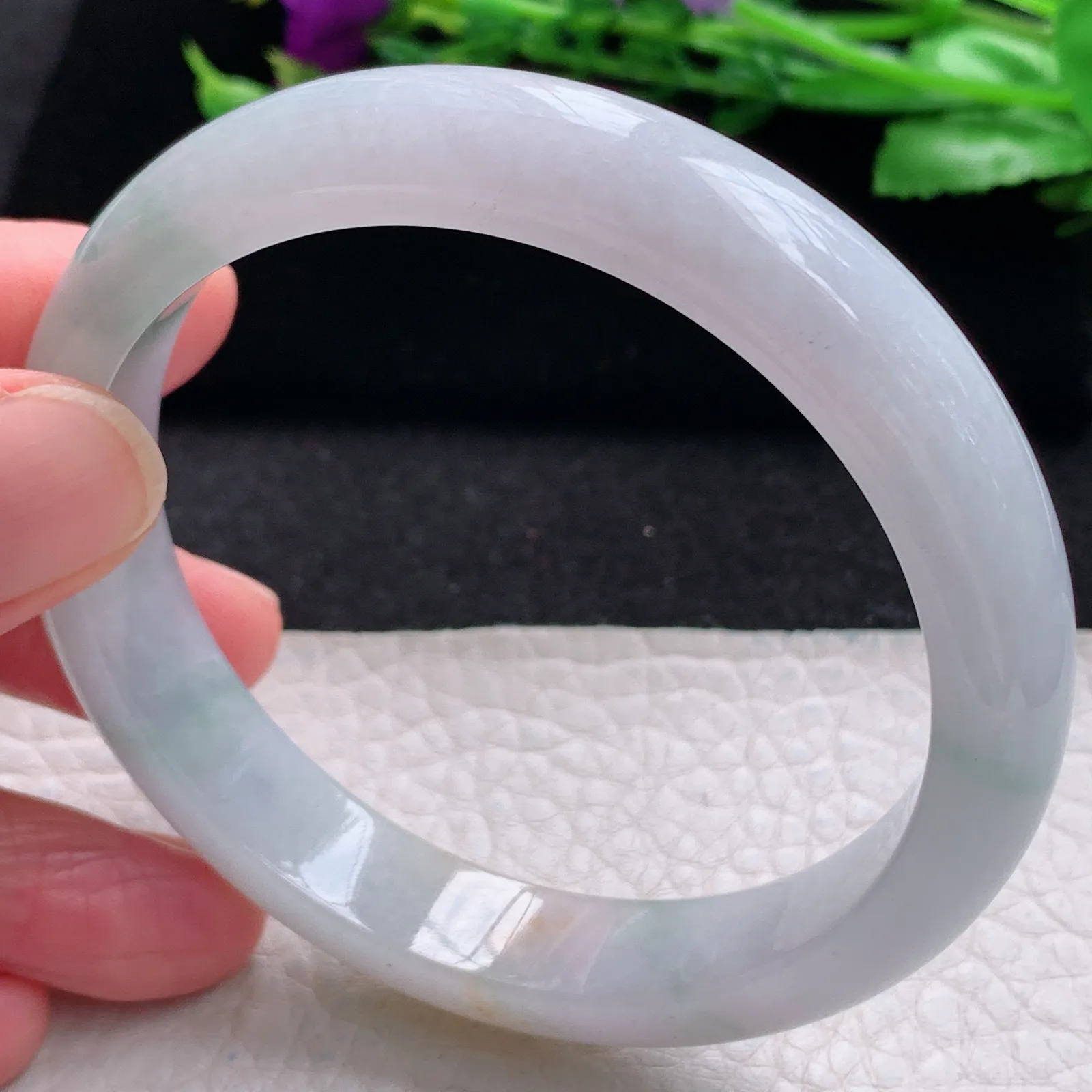 xc自然光58.5*11.8*7.8平安镯 缅甸翡翠a货玉手镯三彩宽边珠宝玉手环