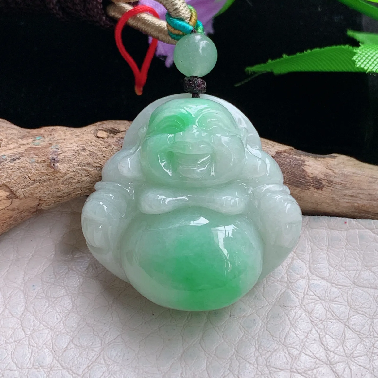 zen自然光31.5*31.5*12.8天然缅甸翡翠辣绿佛公 弥勒佛玉吊坠 玉挂件