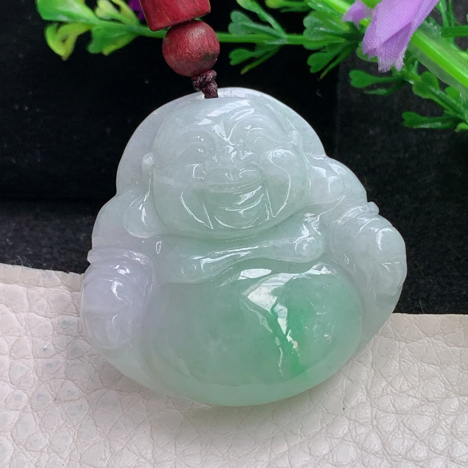 zen自然光37.8*39.6*9天然缅甸翡翠清新飘绿佛公 弥勒佛玉吊坠 玉挂件