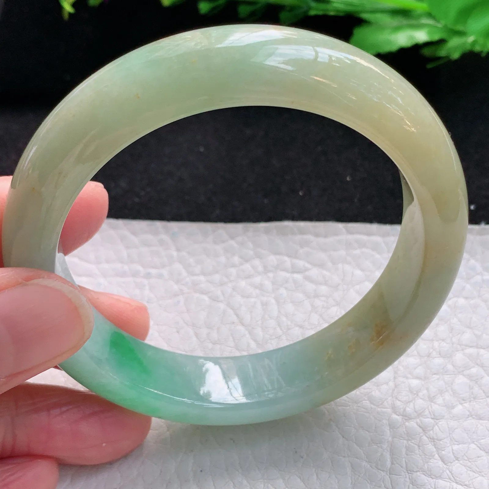 h自然光55.5*13.5*8.5平安镯 缅甸翡翠a货玉手镯水润三彩宽边珠宝玉手环