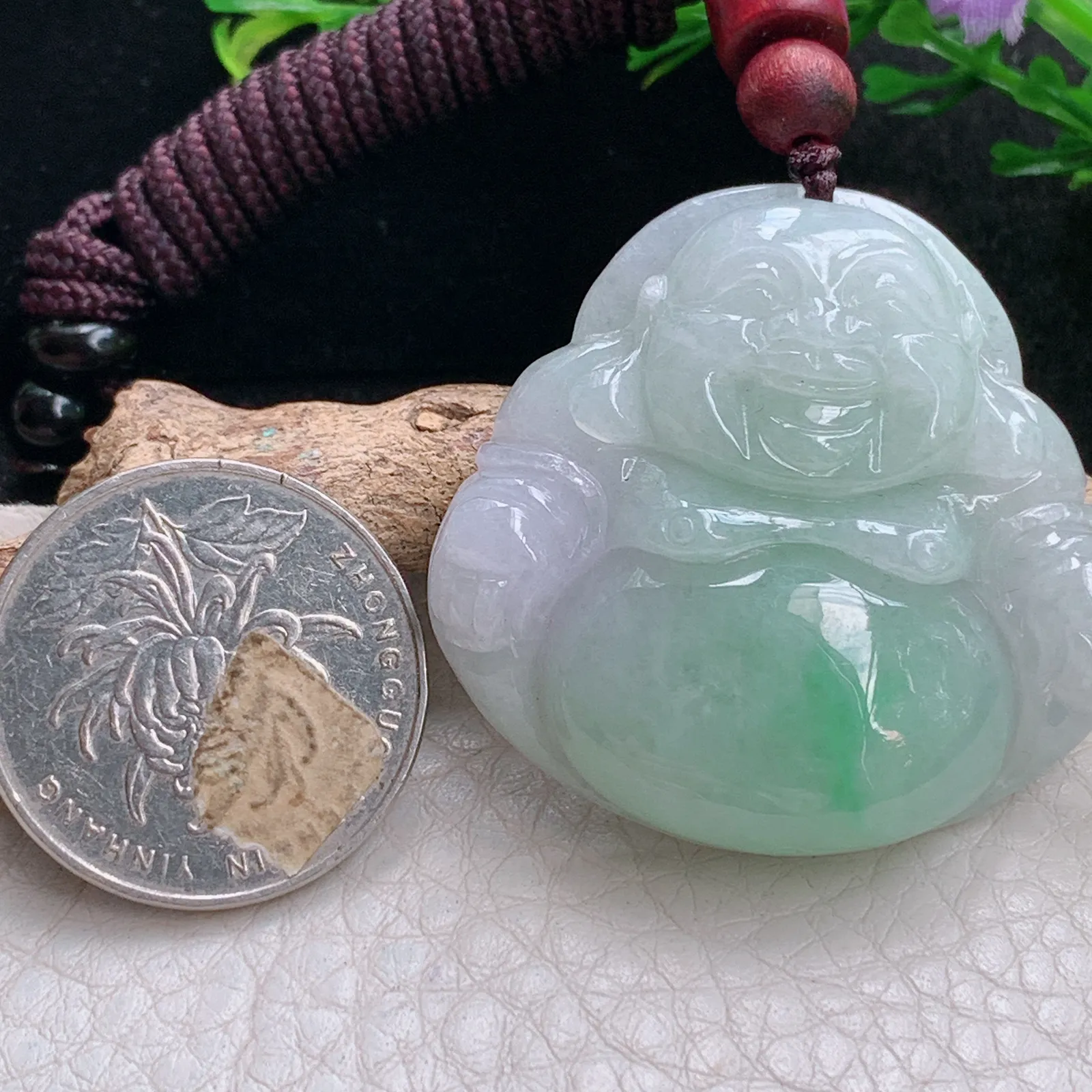 zen自然光37.8*39.6*9天然缅甸翡翠清新飘绿佛公 弥勒佛玉吊坠 玉挂件