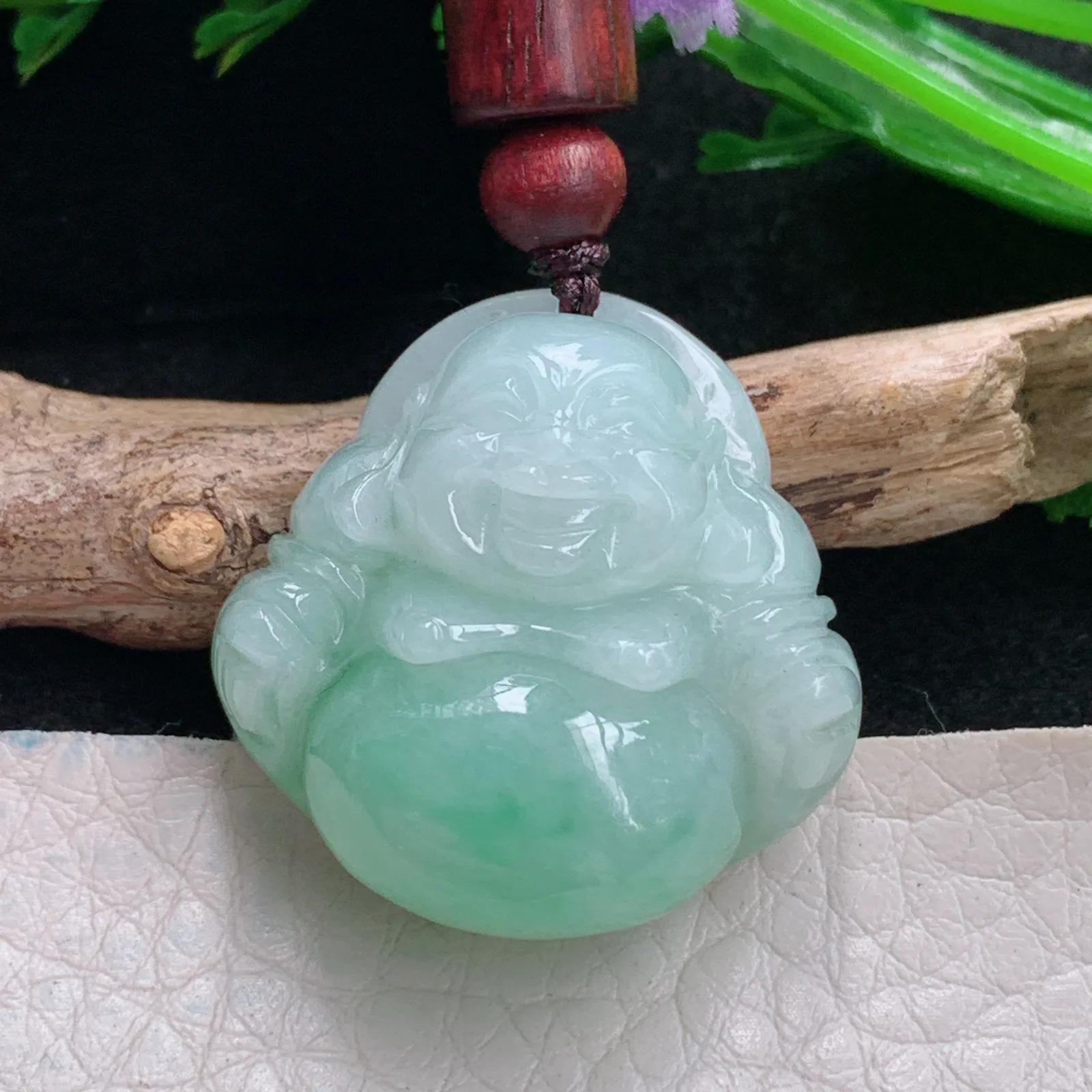 zen自然光27.5*28.5*12.6天然缅甸翡翠清爽佛公 弥勒佛玉吊坠 玉挂件