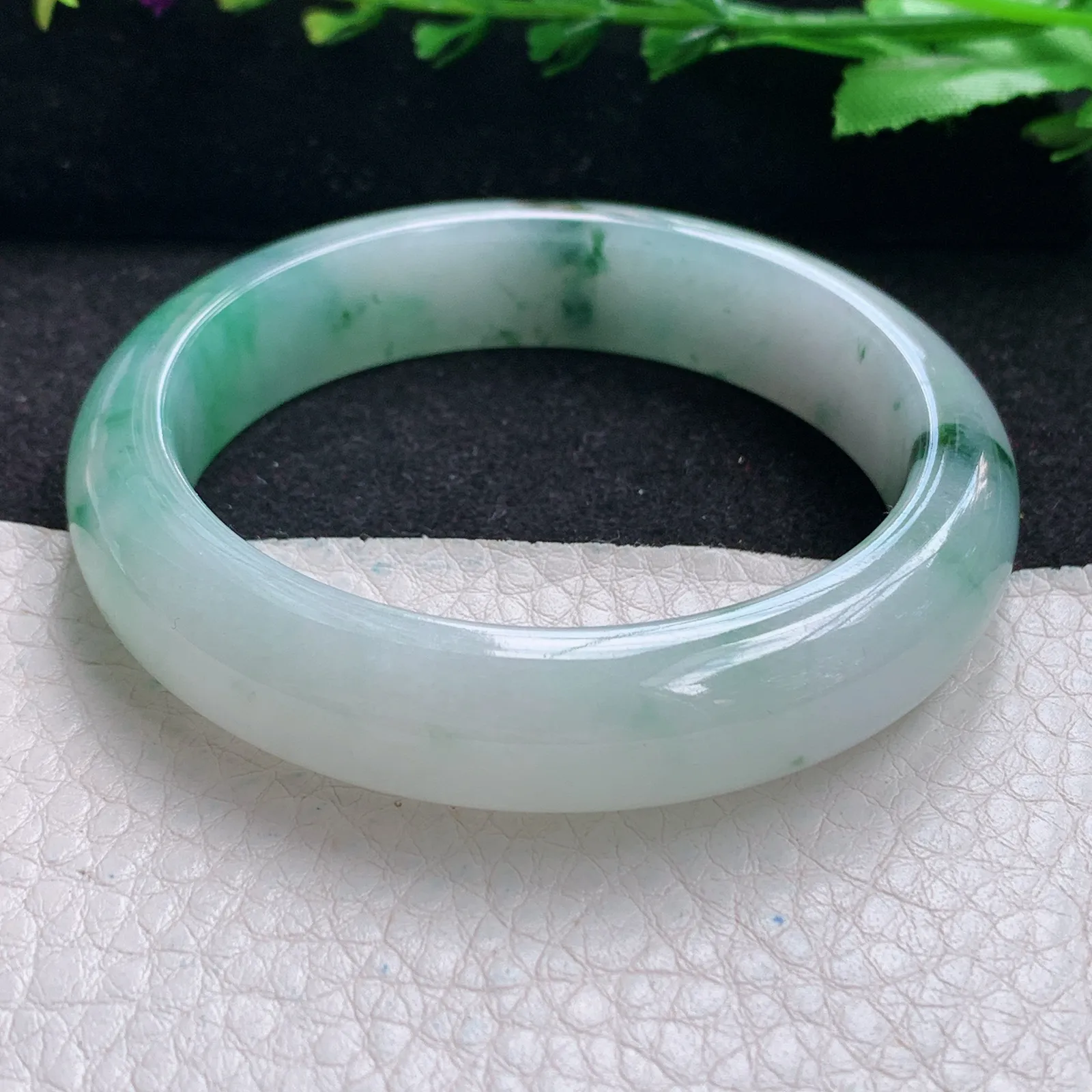 yh小圈口52*12.5*7.8镯 缅甸翡翠a货玉手镯冰飘花宽边珠宝玉手环