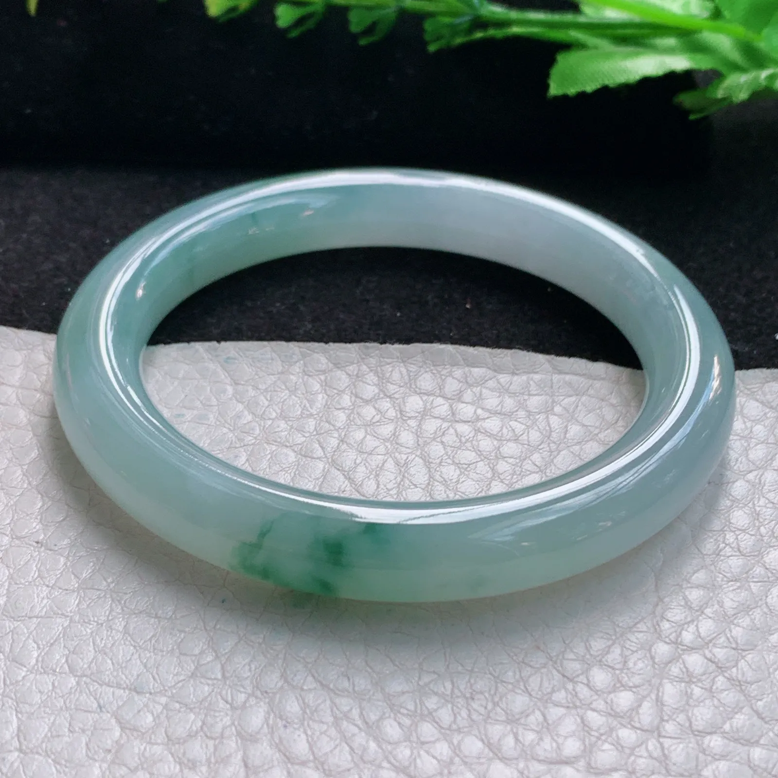 r自然光54.5*9.3美人镯 缅甸翡翠a货玉手镯冰飘花珠宝玉手环 叮当镯