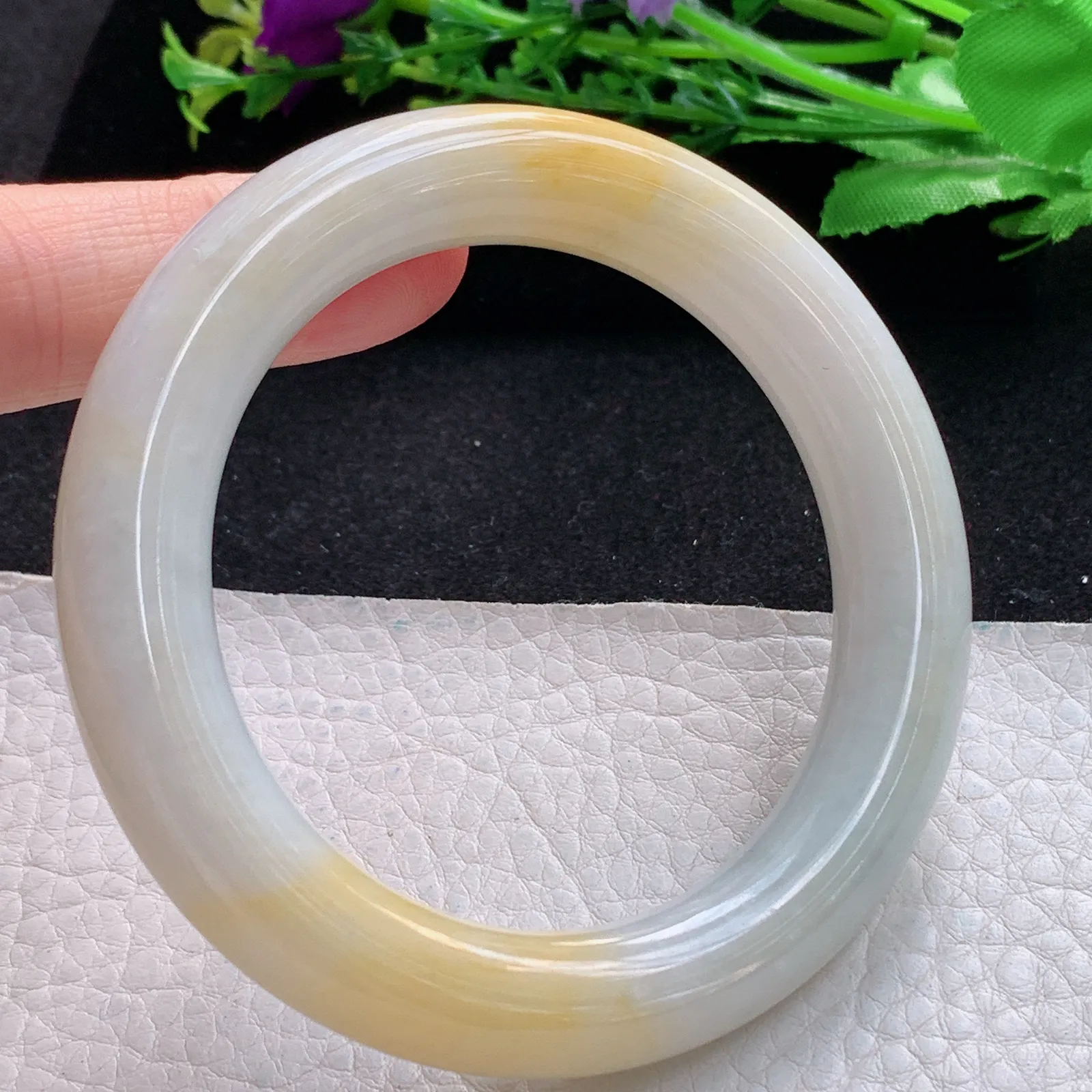 h自然光55*11.5*11.2胖圆镯 缅甸翡翠a货玉手镯双彩圆条珠宝玉手环