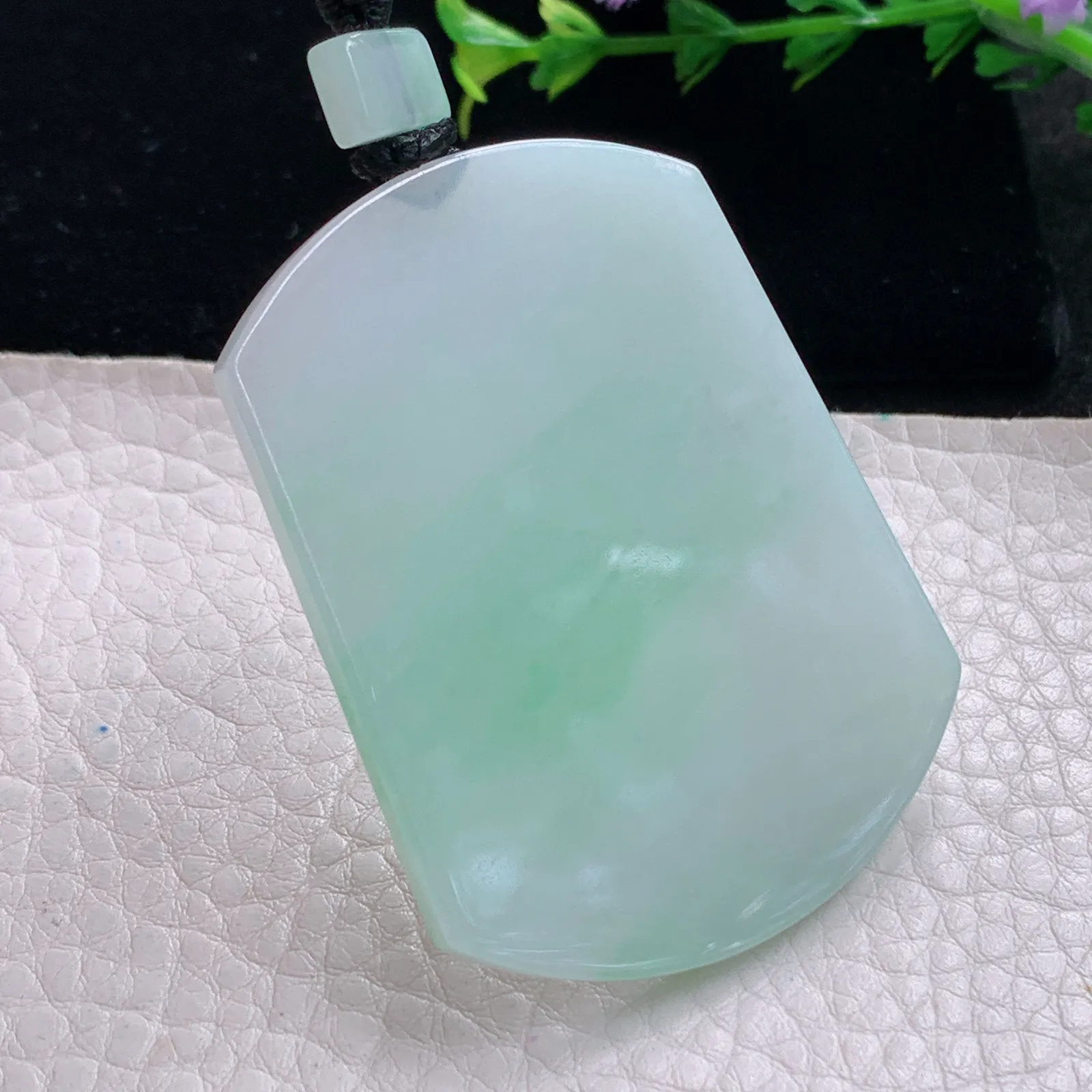 mut自然光53*40.5*4天然缅甸翡翠冰飘绿花平安无事牌玉吊坠 玉挂件