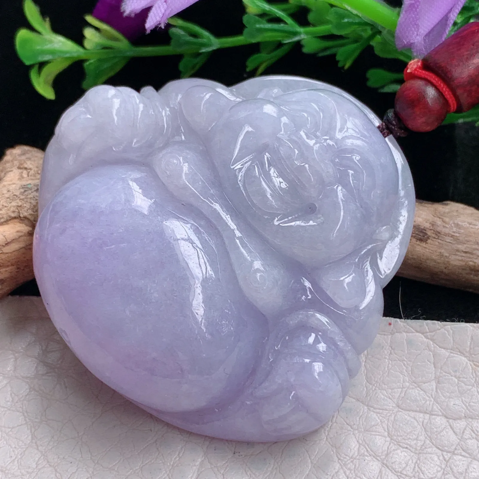 zen自然光44.3*46.5*12.6天然缅甸翡翠紫罗兰佛公 弥勒佛玉吊坠 玉挂件