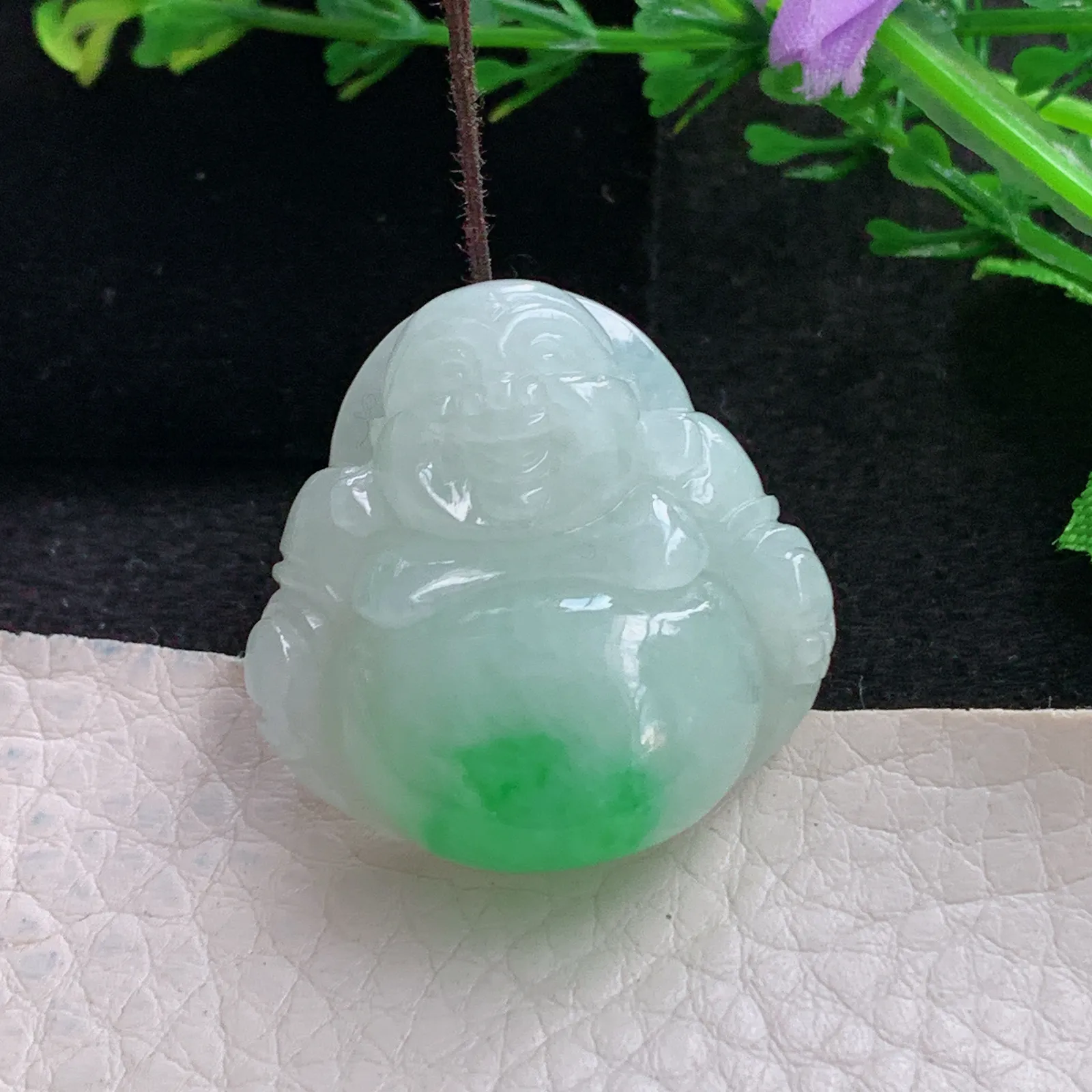 zen自然光30*30*11.8天然缅甸翡翠飘阳绿佛公 弥勒佛玉吊坠 玉挂件