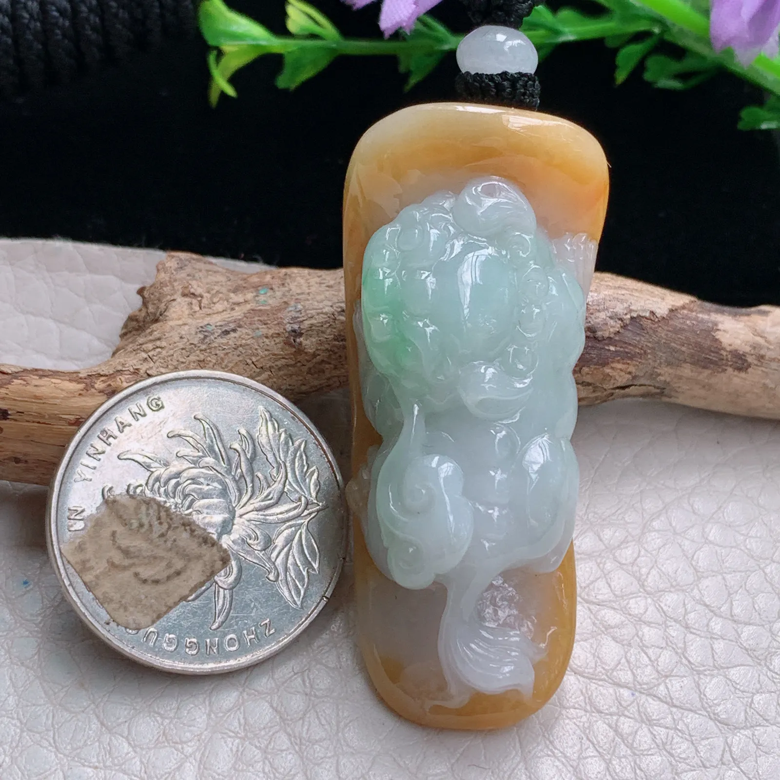 mut自然光49*19.8*17.8天然缅甸翡翠三彩貔貅玉吊坠 玉挂件