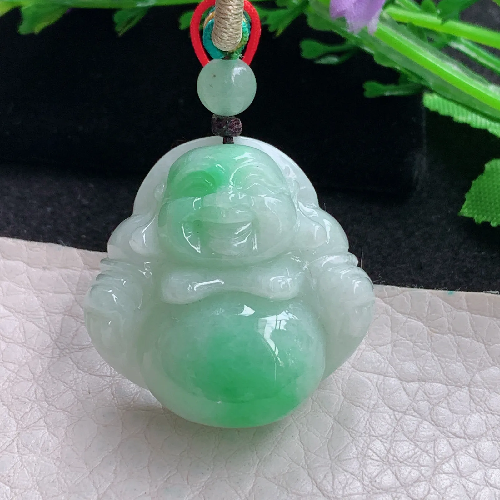 zen自然光31.5*31.5*12.8天然缅甸翡翠辣绿佛公 弥勒佛玉吊坠 玉挂件