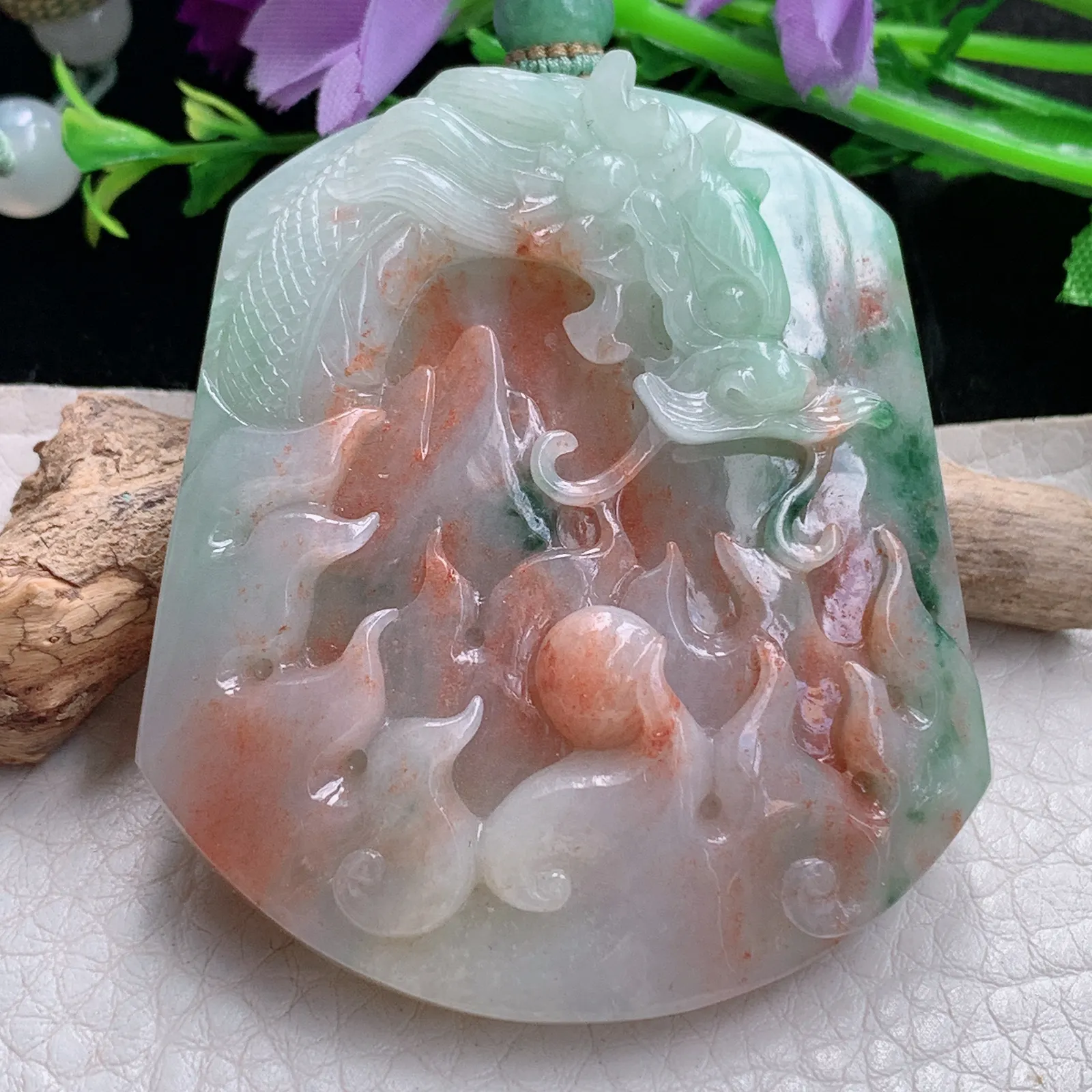 mut自然光57.5*40*10特色天然缅甸翡翠龙行天下 龙牌玉吊坠 玉挂件