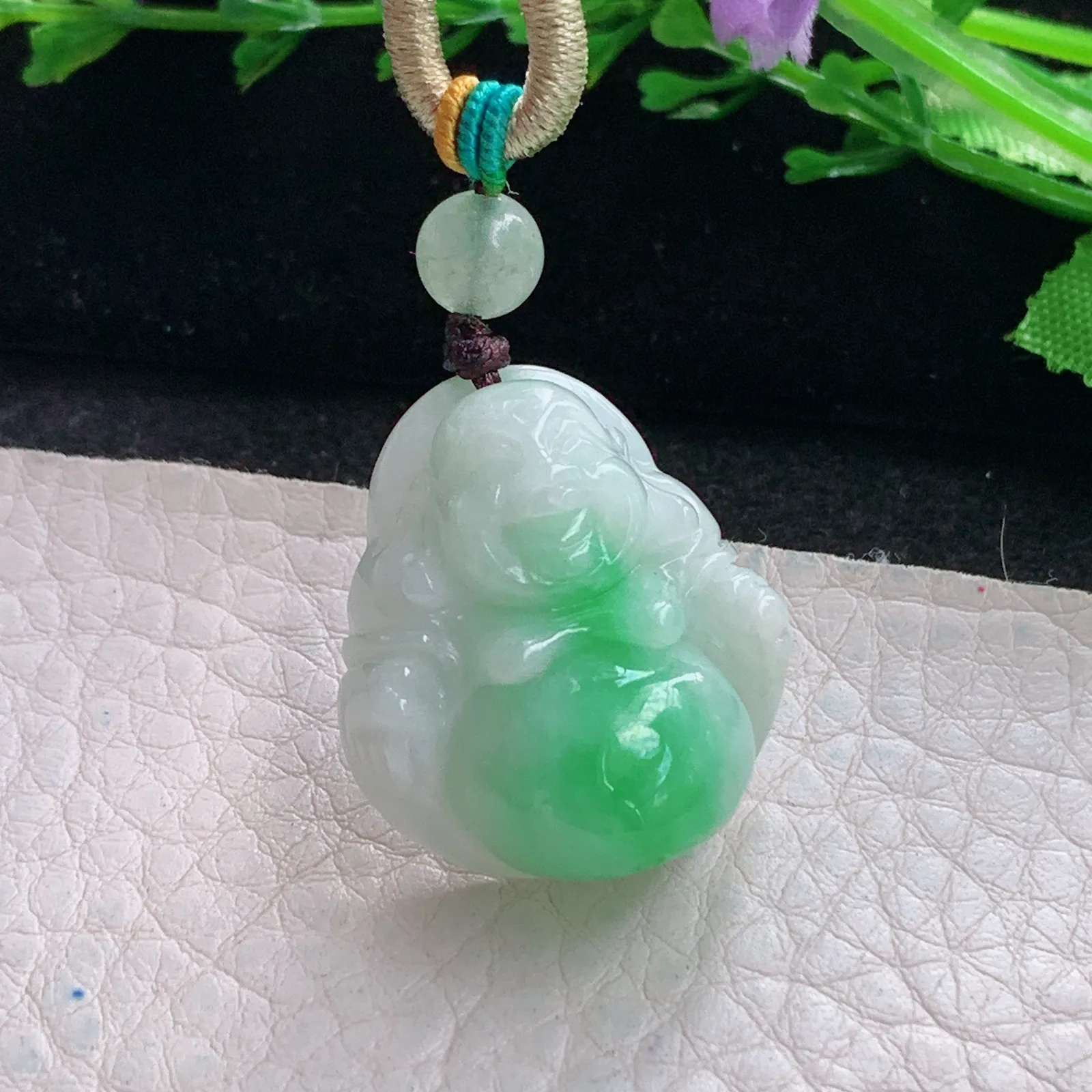 zen自然光26*23*11天然缅甸翡翠飘绿巧致佛公 弥勒佛玉吊坠 玉挂件