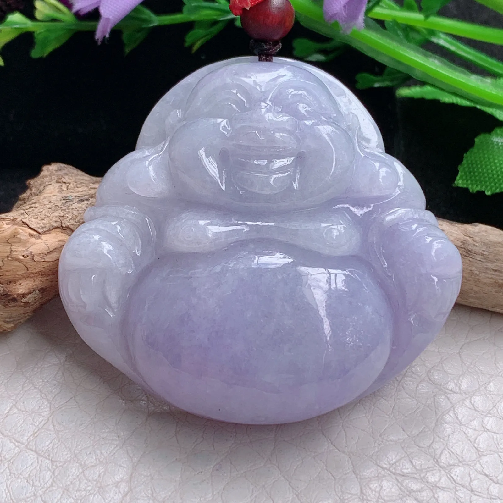 zen自然光44.3*46.5*12.6天然缅甸翡翠紫罗兰佛公 弥勒佛玉吊坠 玉挂件