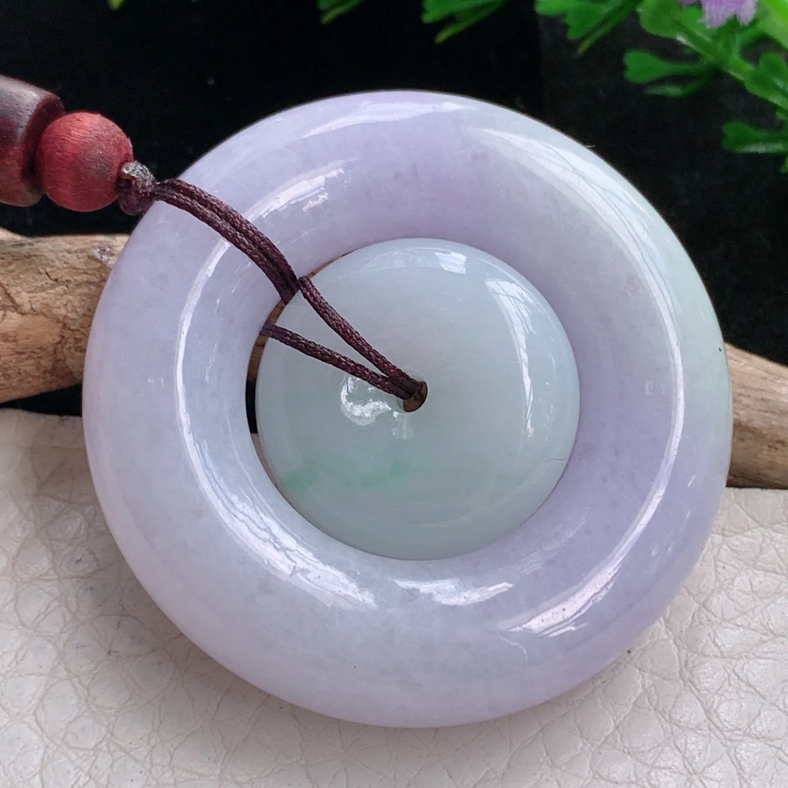 zen自然光43.7*10.3天然缅甸翡翠春带彩梦幻款子母扣 代代相传玉吊坠 玉挂件