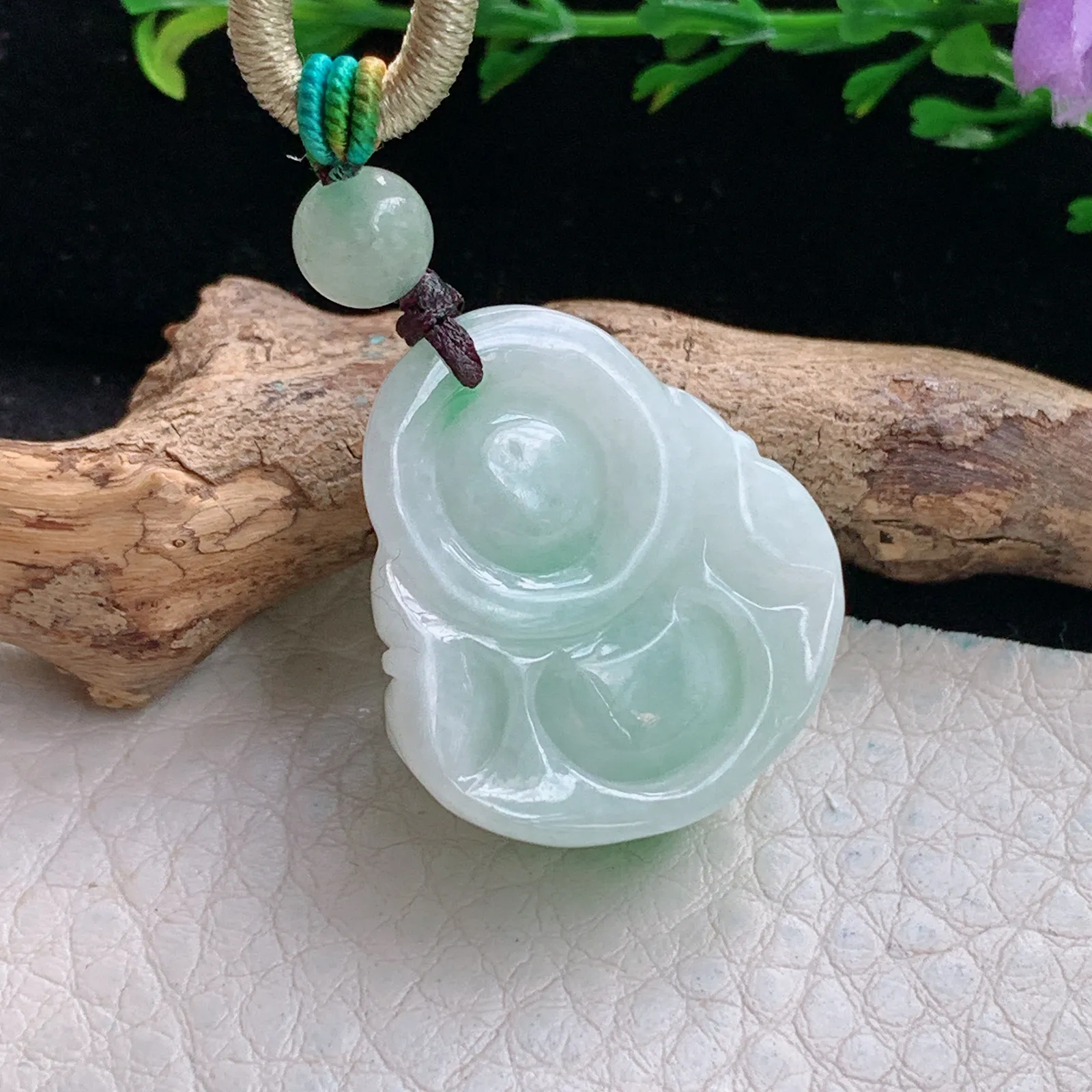 zen自然光26*23*11天然缅甸翡翠飘绿巧致佛公 弥勒佛玉吊坠 玉挂件