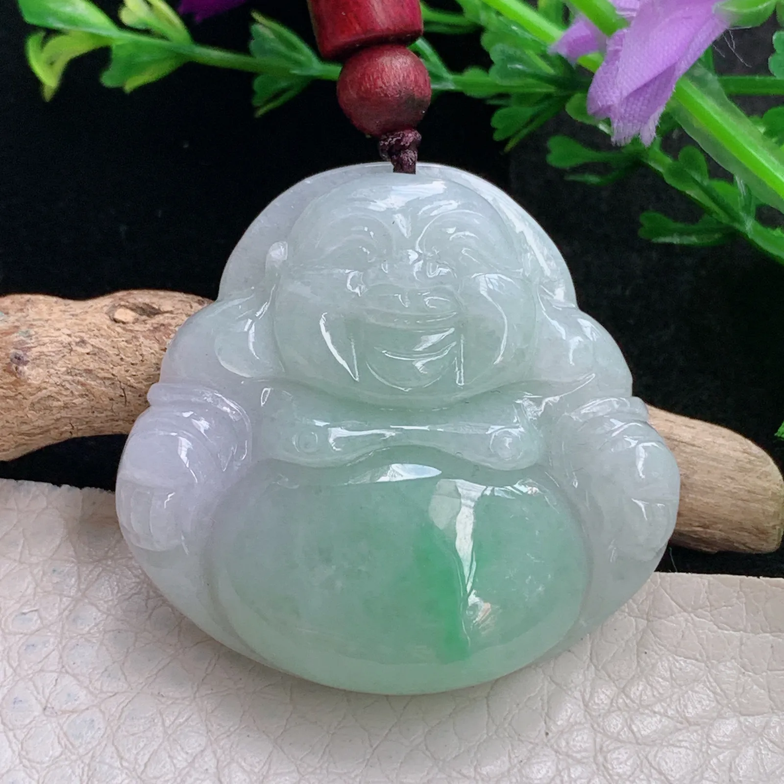 zen自然光37.8*39.6*9天然缅甸翡翠清新飘绿佛公 弥勒佛玉吊坠 玉挂件