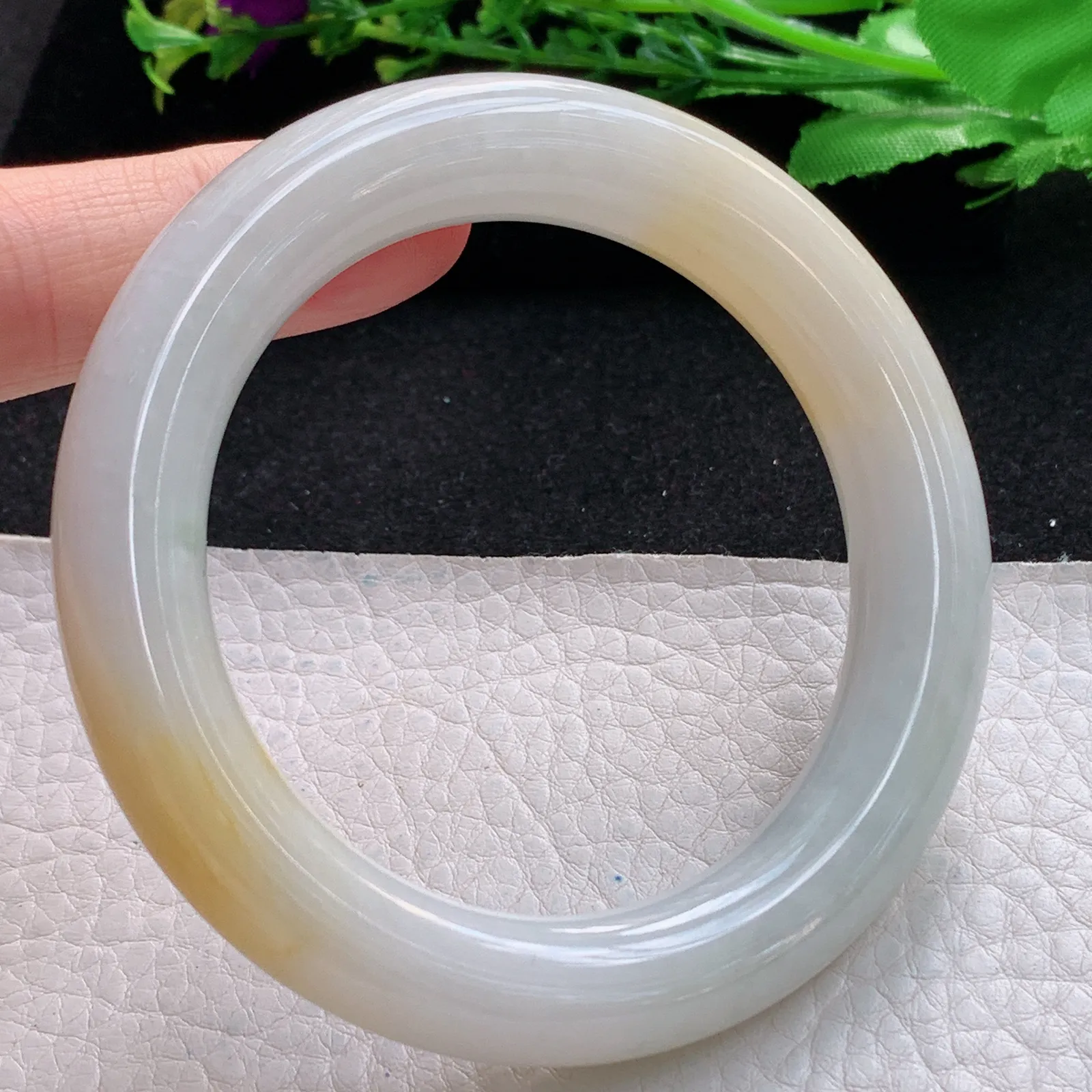 h自然光55*11.5*11.2胖圆镯 缅甸翡翠a货玉手镯双彩圆条珠宝玉手环