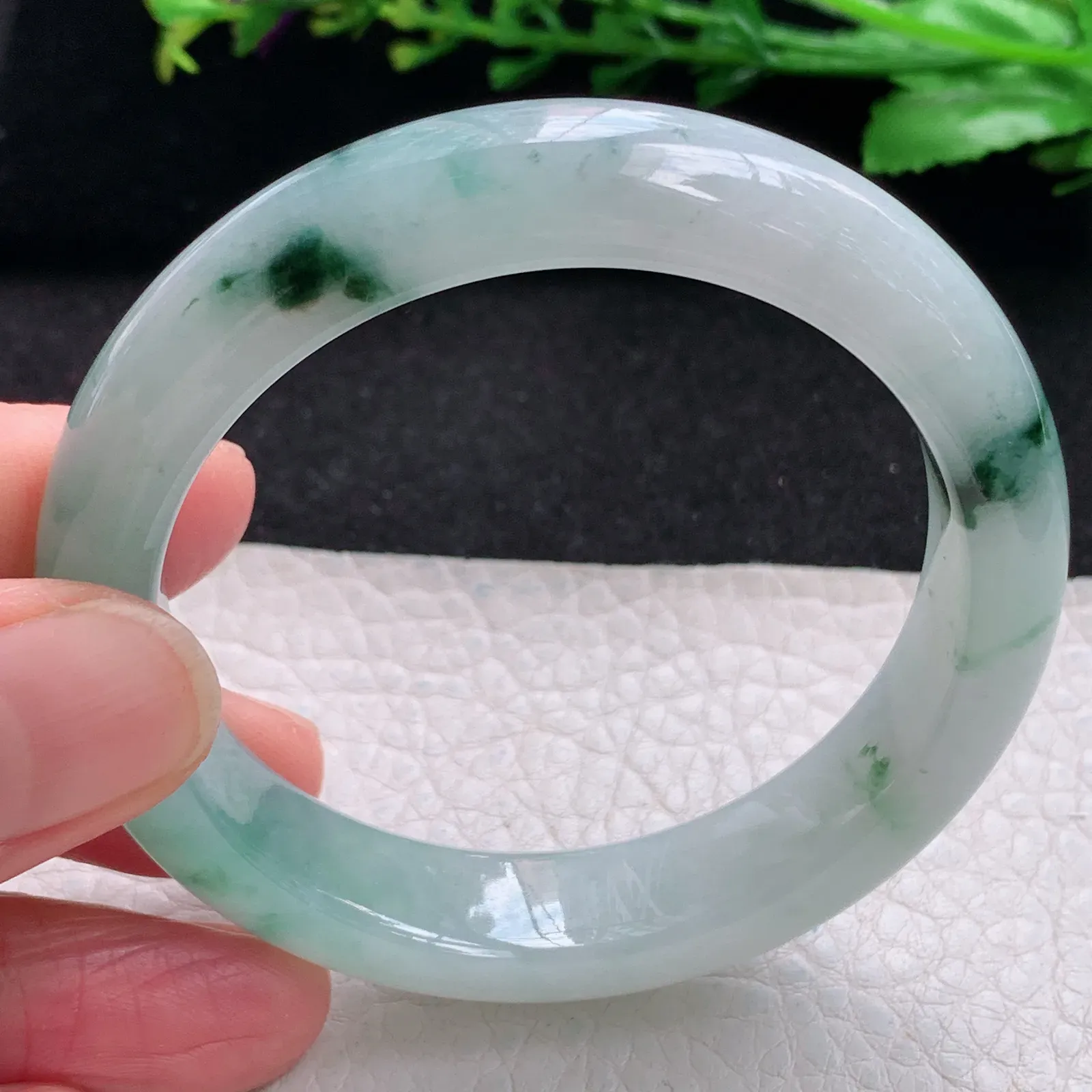 yh小圈口52*12.5*7.8镯 缅甸翡翠a货玉手镯冰飘花宽边珠宝玉手环