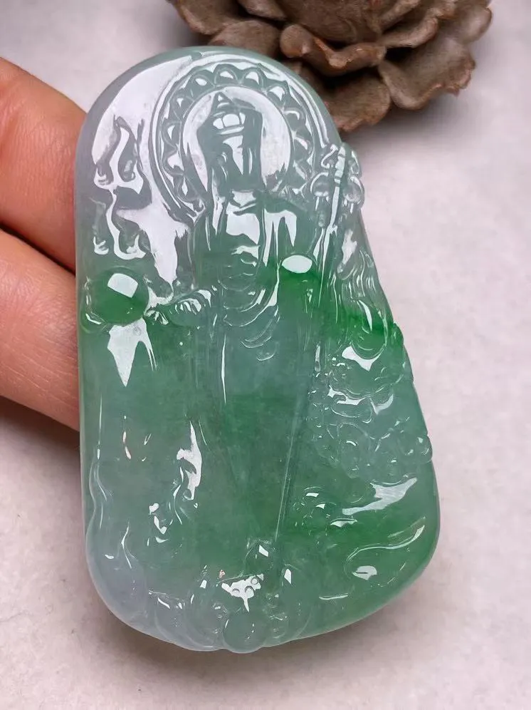 冰种飘绿【地藏王菩萨】吊坠，种水好，玉质细腻 ，卖相好‘.