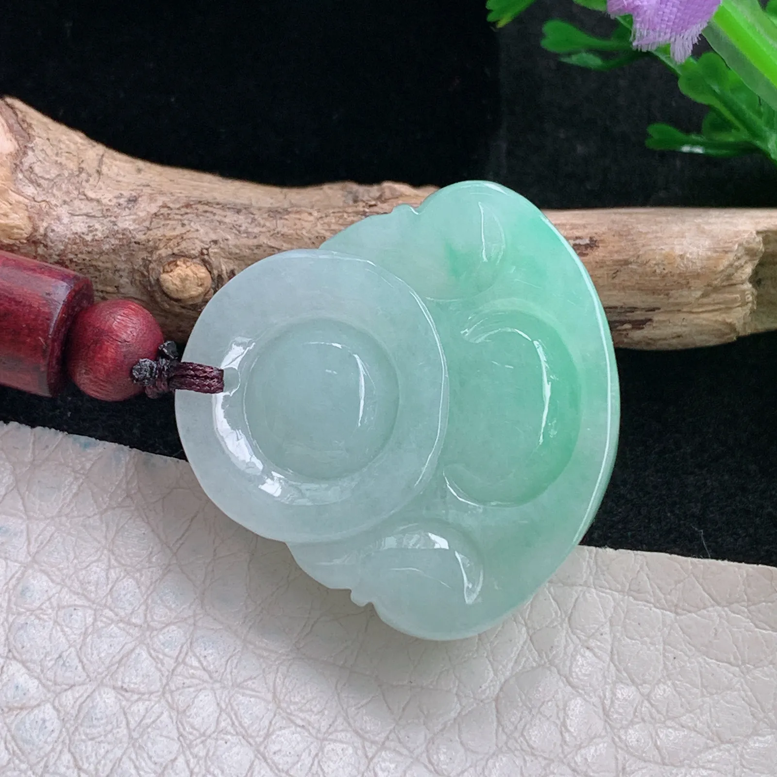 zen自然光27.5*28.5*12.6天然缅甸翡翠清爽佛公 弥勒佛玉吊坠 玉挂件