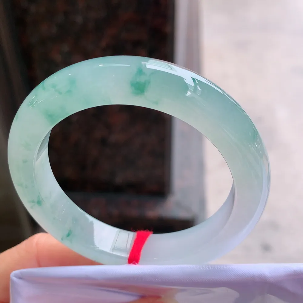 正圈高冰蓝花 无瑕 尺寸:55.6/12.3/8.5 花美 种水好